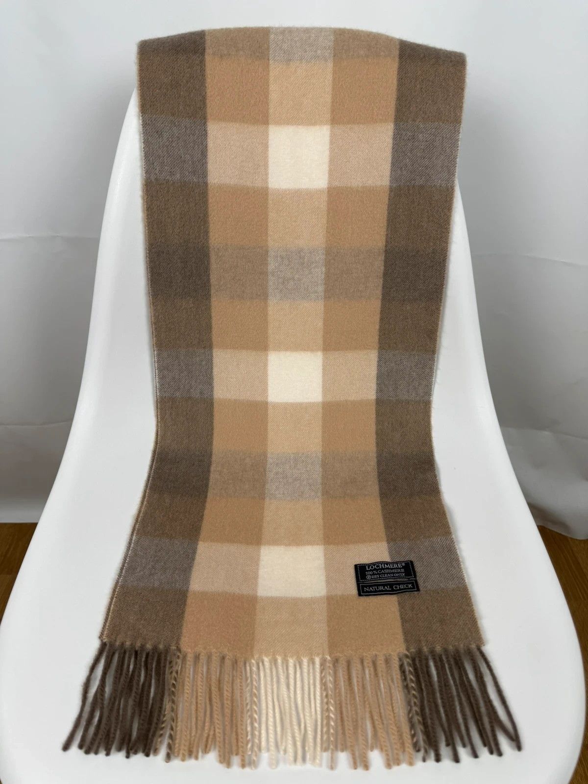 Other Lochmere 100% Cashmere Soft Scarf Plaid Natural Check Size ONE SIZE - 2 Thumbnail