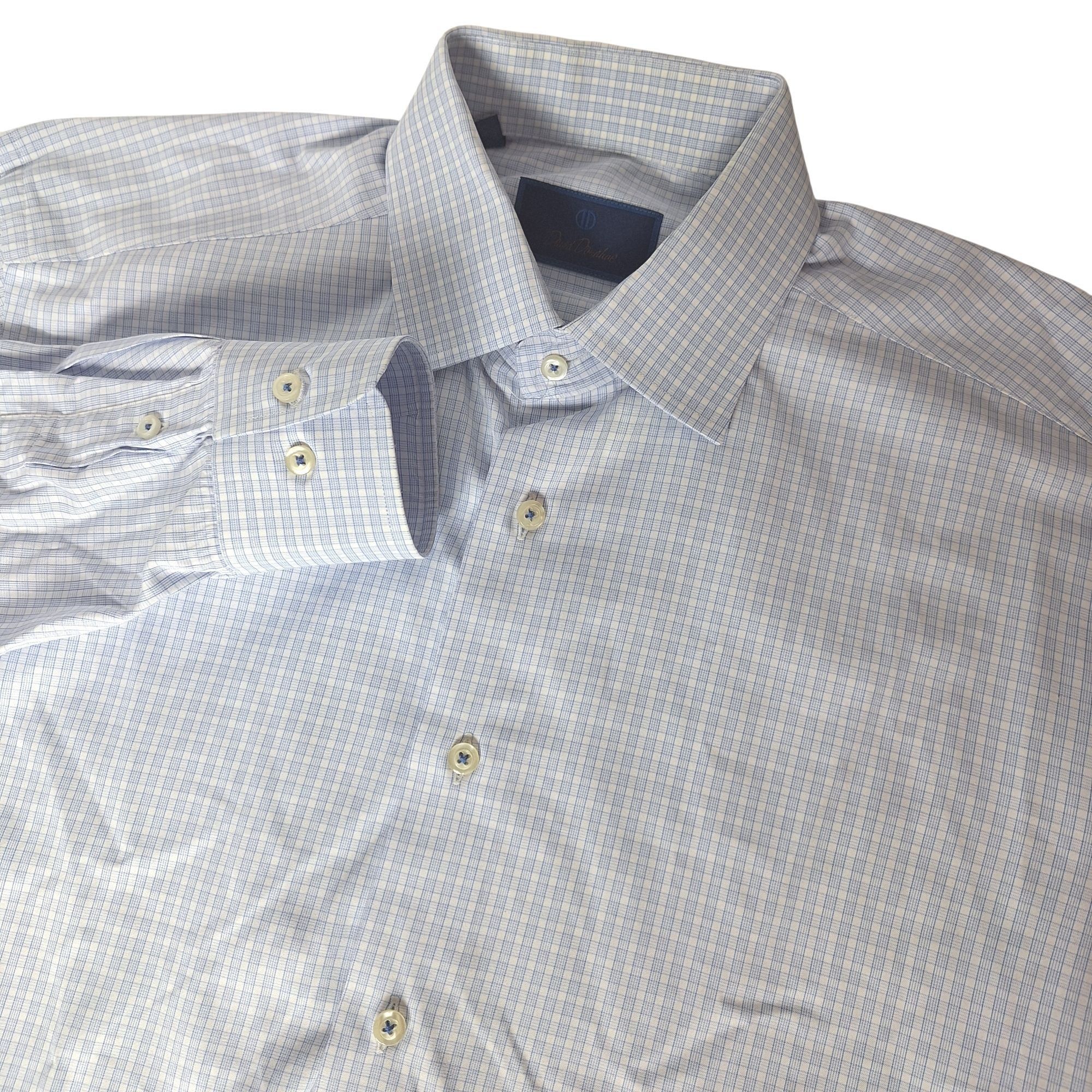 David Donahue David Donahue Dress Shirt 16 34/35 Blue White Micro Check Co Size US L / EU 52-54 / 3 - 1 Thumbnail