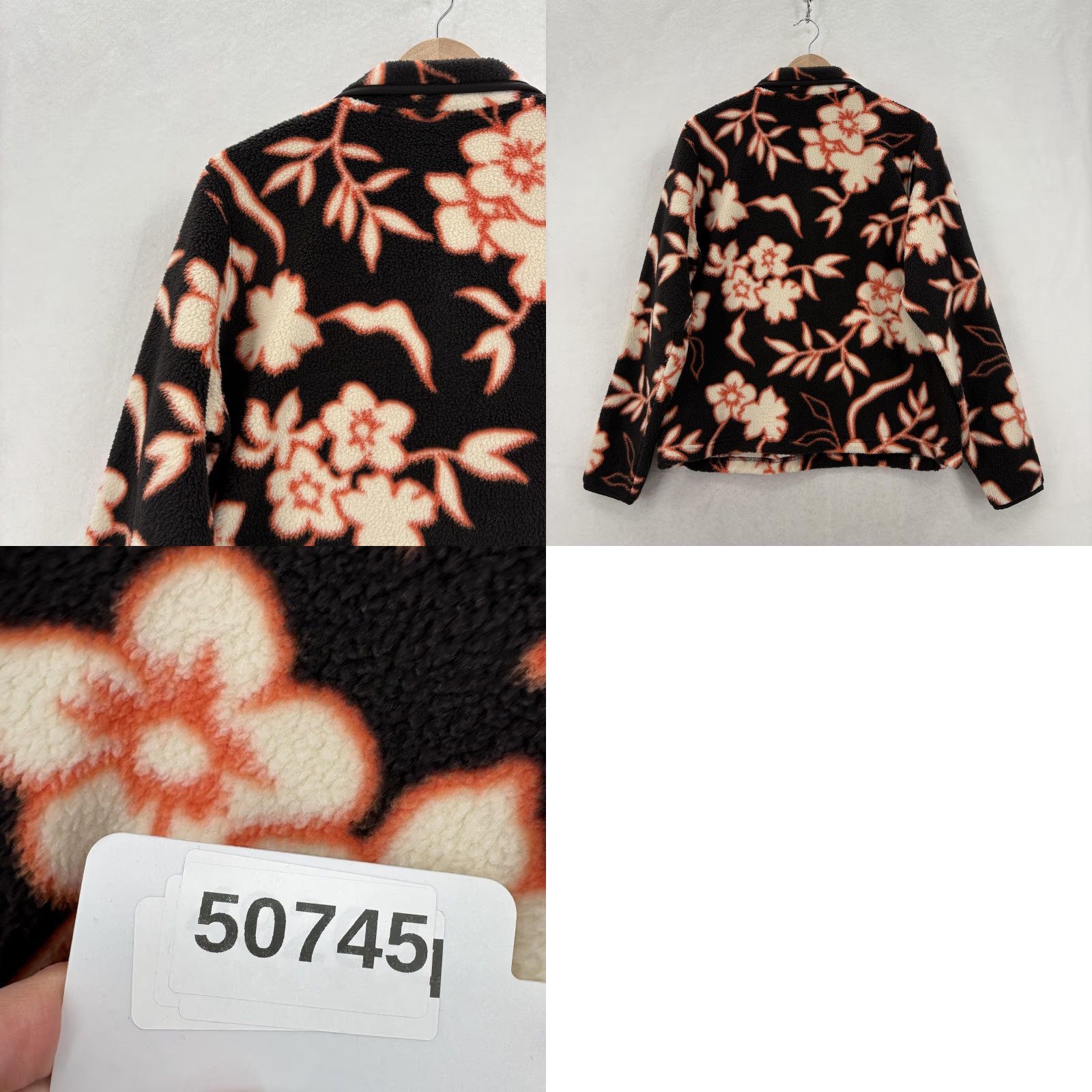 Vintage Duluth Women's Jacket L Black Floral Fleece Mid-Length Zip Pockets Snap Up Winter Hiking Camp Mock Pullover Size L / US 10 / IT 46 - 8 Thumbnail