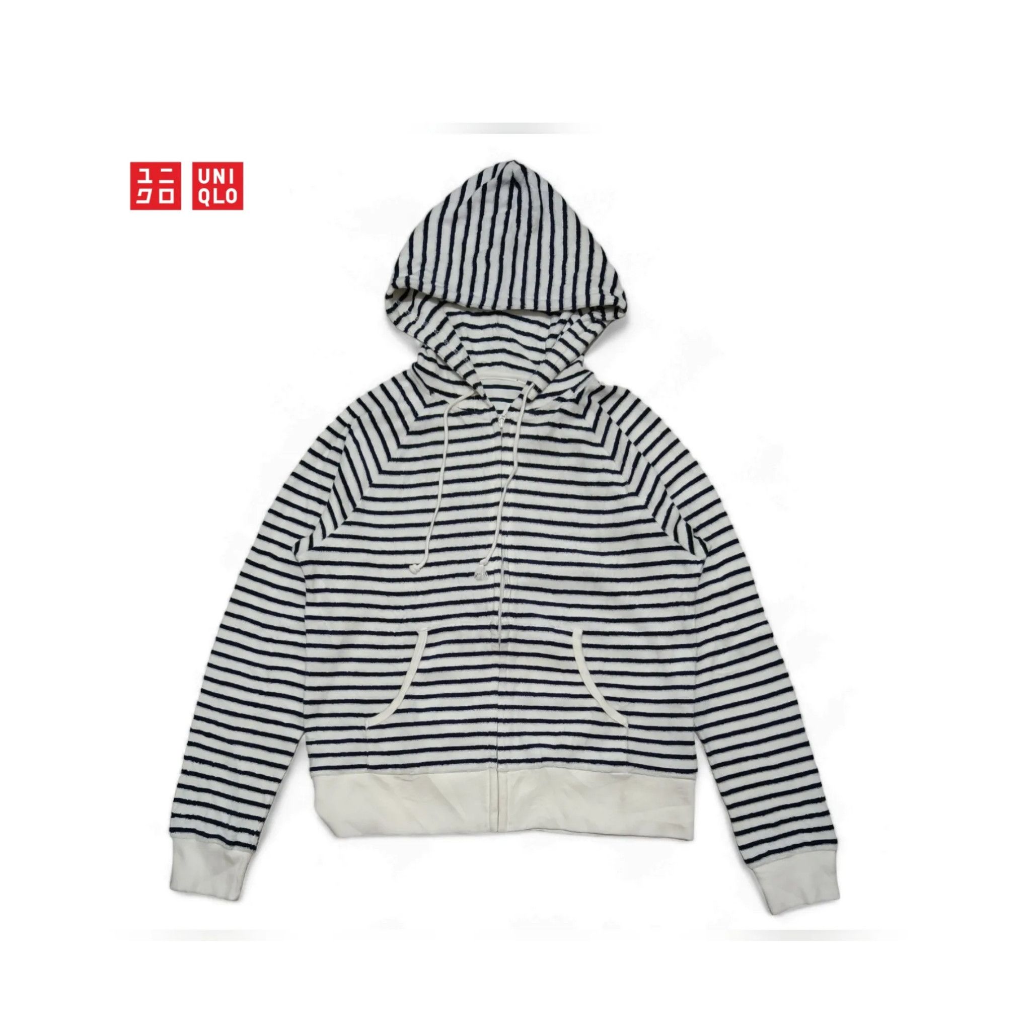 Japanese Brand Uniqlo Sports Women Black White Striped Hoodie Jacket Size M / US 6-8 / IT 42-44 - 1 Thumbnail