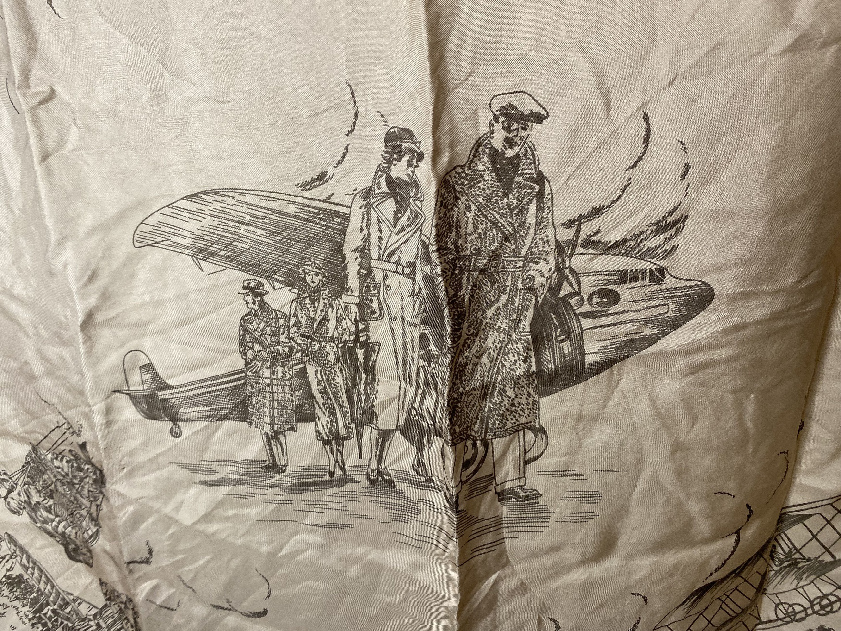 Burberry BURBERRY BURBERRYS OLD AIRCRAFT SCENE VINTAGE SILK SCARF Size ONE SIZE - 2 Thumbnail