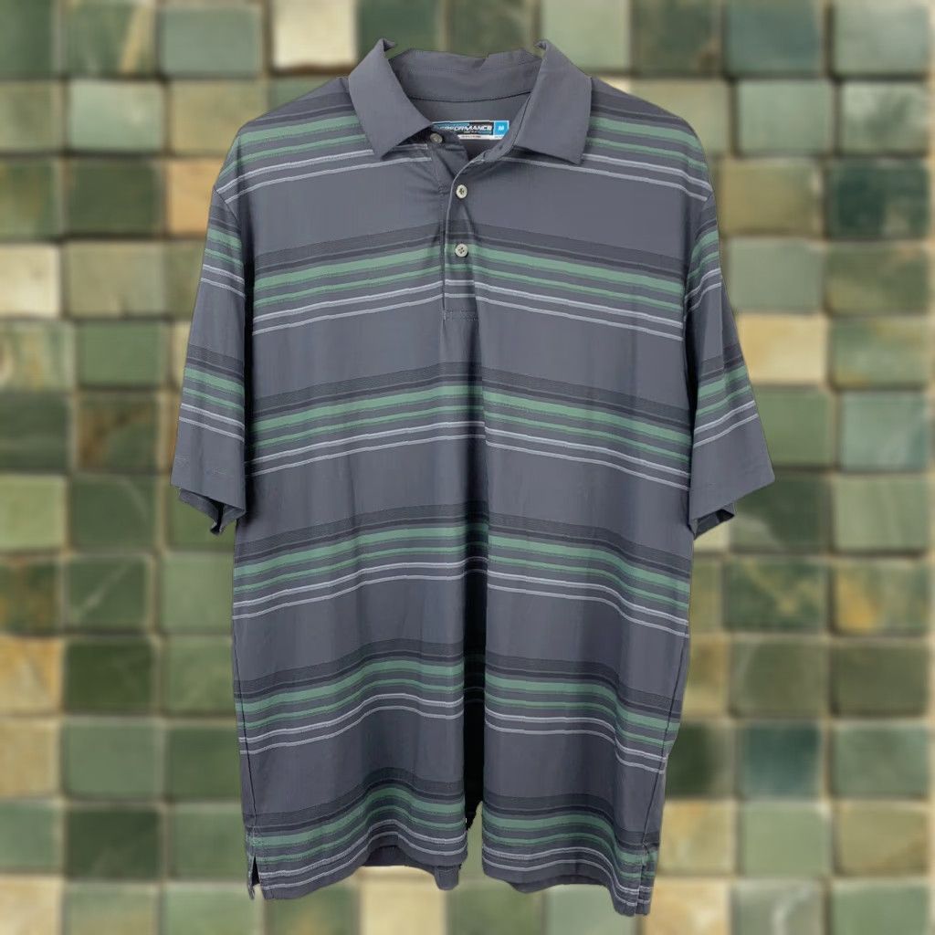 Roundtree & Yorke Roundtree & Yorke Performance Gray Striped Short Sleeve Polo Shirt Mens M Size US M / EU 48-50 / 2 - 1 Thumbnail