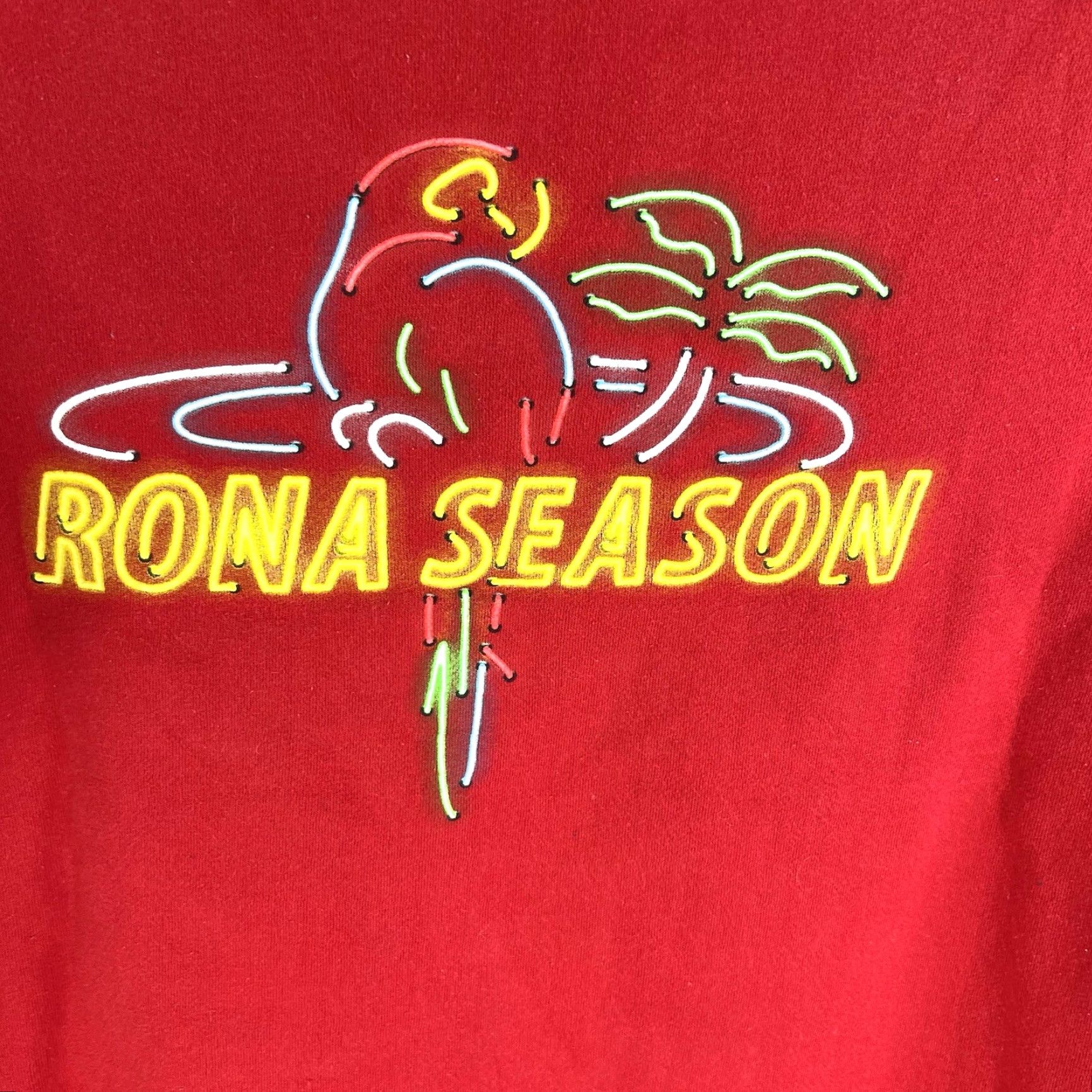 Vintage Full Send Rona Season Hoodie Sweatshirt Mens L Red Graphic Print Pullover Hooded 54in Chest Comfort Fleece Winter/Autumn 90s? Size US L / EU 52-54 / 3 - 5 Thumbnail