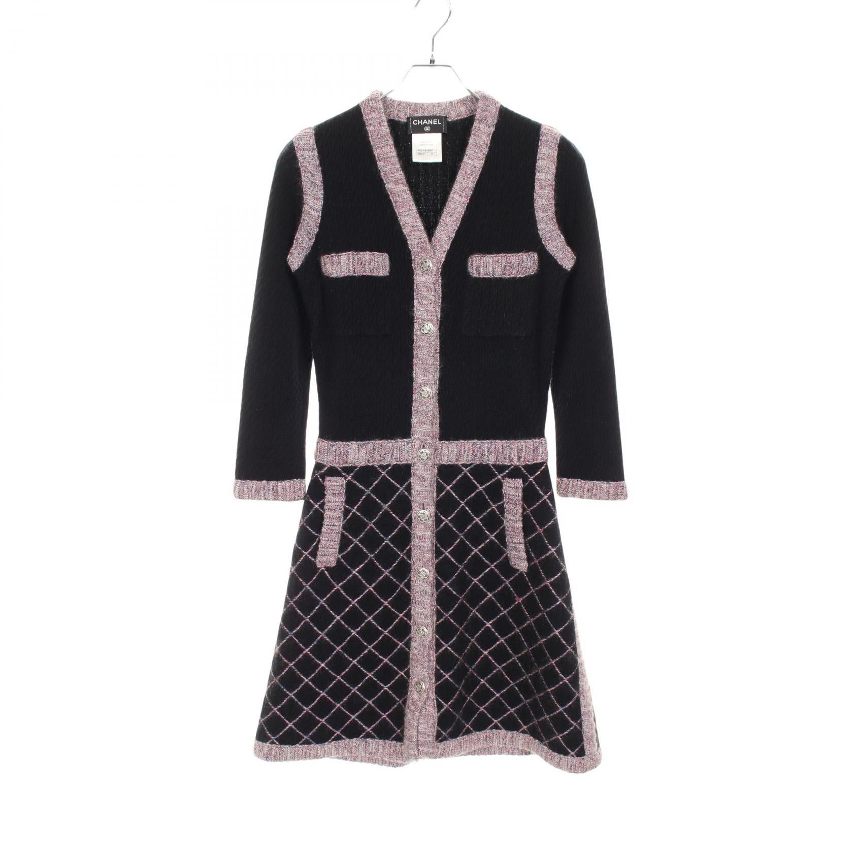 Chanel Chanel Camellia Button Knit Dress Silk Cashmere Black Pink Gray Size ONE SIZE - 1 Thumbnail