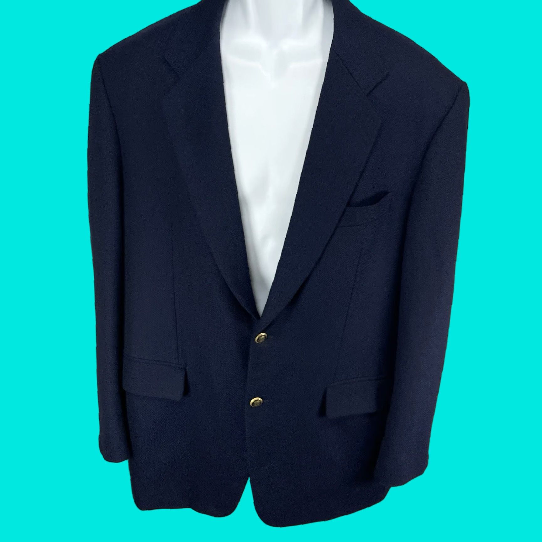Vintage VTG Just Men's Navy Blazer Sport Coat 2 Gold Button Ventless 42L Jacket Size 42R - 1 Thumbnail