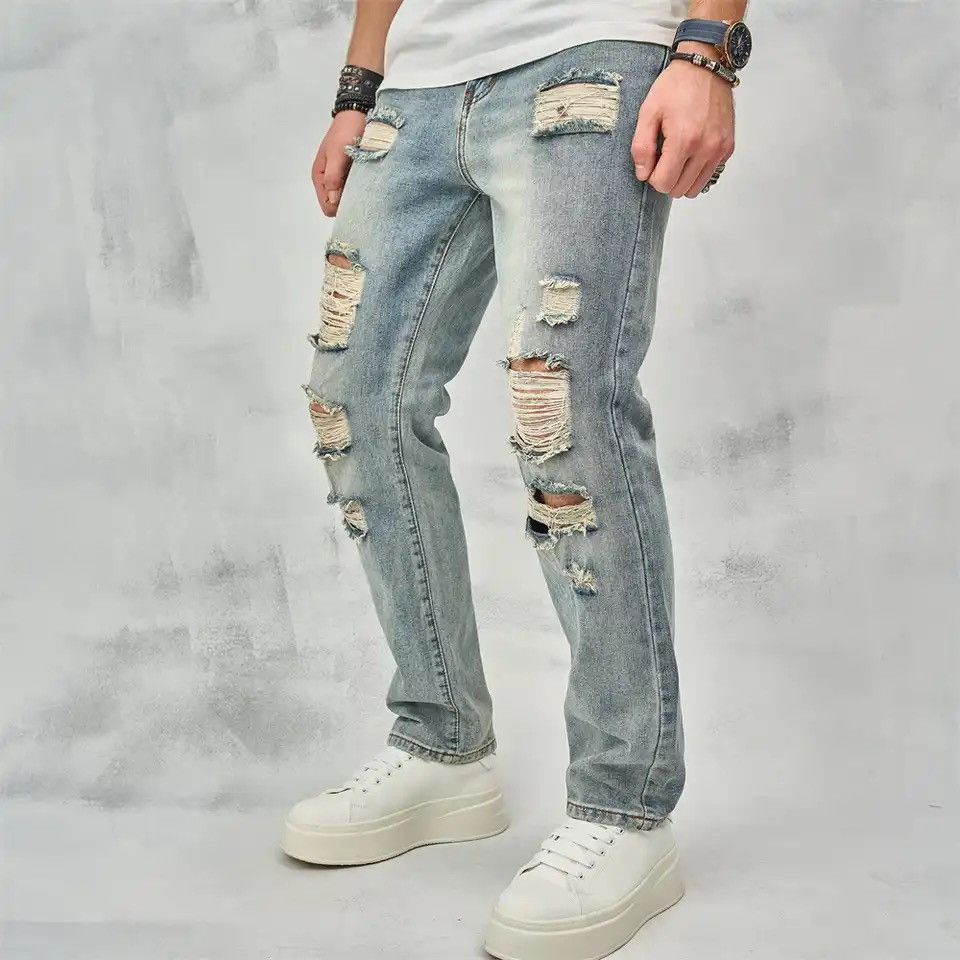 Japanese Brand × Vintage New Streetwear Men Simple Loose Ripped Straight Jeans Size US 32 / EU 48 - 3 Thumbnail