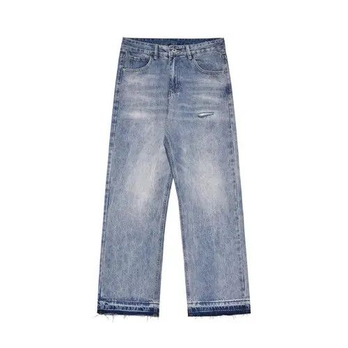 VIBE Men's straight American loose casual washed raw edge jeans Size US 32 / EU 48 - 1 Thumbnail