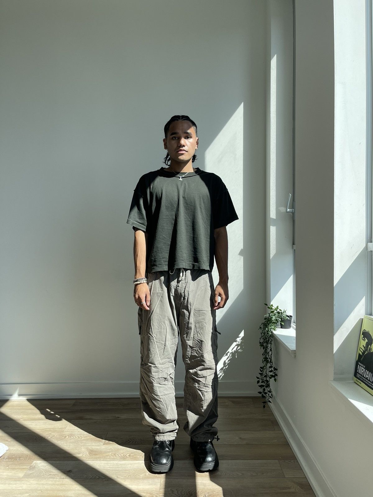 VINTAGE-STORM LOOSE SPORTS CARGO PANTS/FADE DYE WILD BLACK