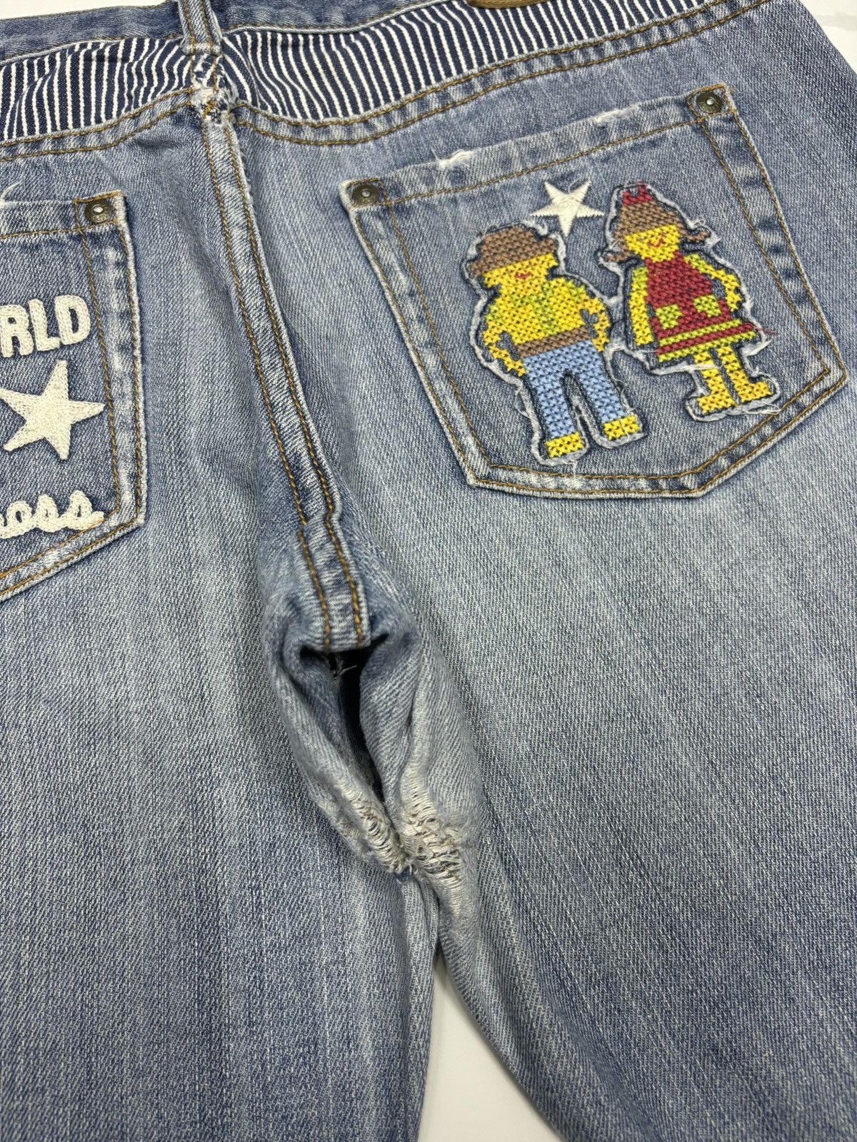 Other 🔥Vintage UNION MADE Patchwork Distressed Denim Jeans Size US 34 / EU 50 - 11 Thumbnail