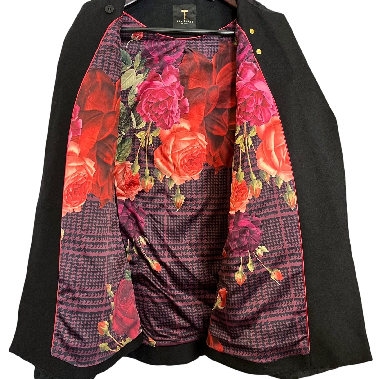 Ted Baker Ted Baker Dannae Black Wool-Blend Houndstooth Cape S/M Size ONE SIZE - 7 Thumbnail