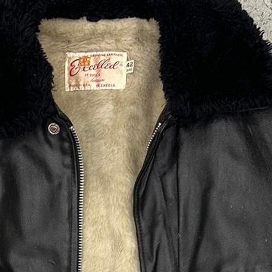 Excelled Excelled Jacket Black Leather Sherpa Bomber 70s Vintage Size US L / EU 52-54 / 3 - 3 Thumbnail