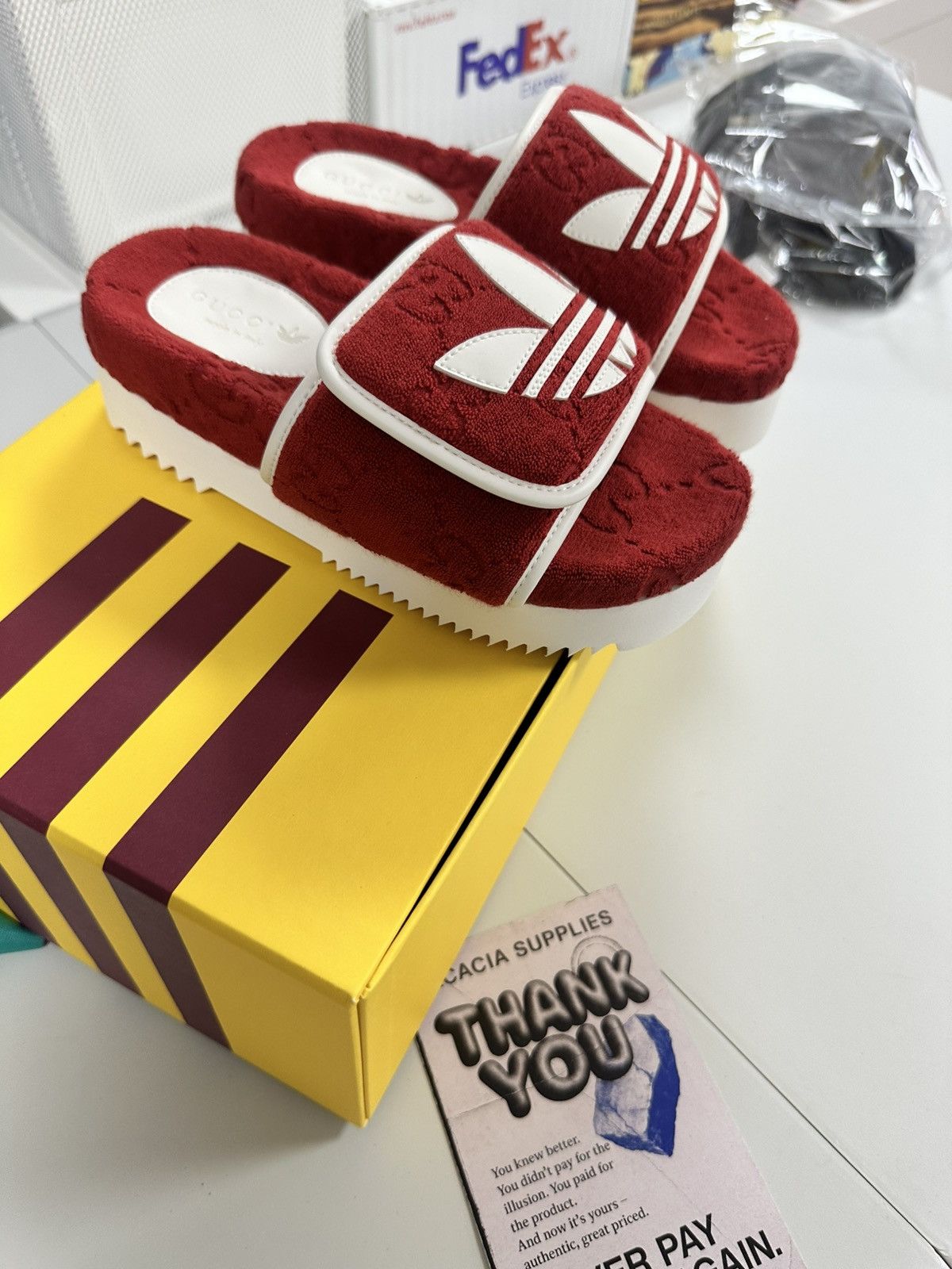 Gucci adidas x Gucci Monogram Slide Red (Women's) Size US 4 / IT 34 - 2 Thumbnail