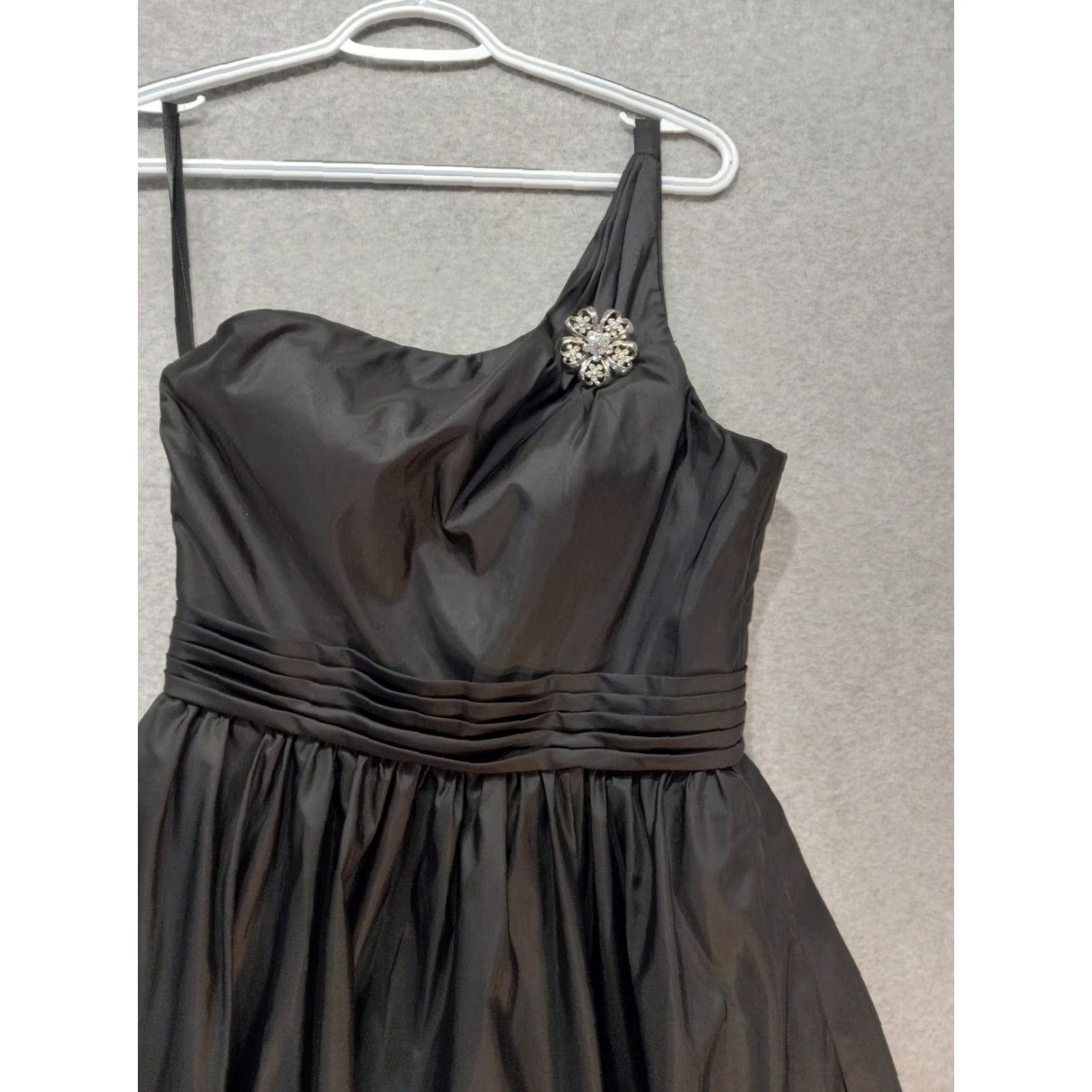 Vintage Mori Lee by Madeline Gardner Formal Dress Gown Black SZ 9/10 One Shoulder Strap Dress Midi Knee Length Womens Size M / US 6-8 / IT 42-44 - 3 Thumbnail