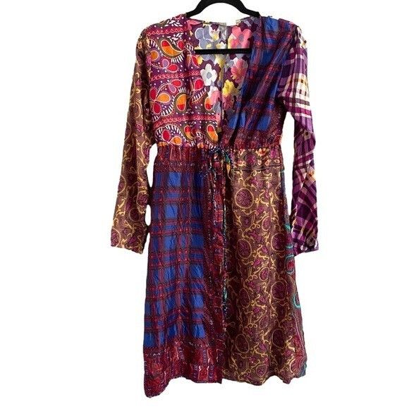 Vintage Vintage Patchwork Upcycled Long Sleeve Robe Swimsuit Coverup Size ONE SIZE - 2 Thumbnail