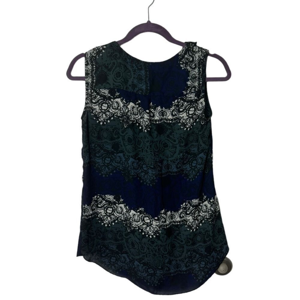 Other Larry Levine Blue Abstract Ruffle Sleeveless Blouse | Size S Size S / US 4 / IT 40 - 3 Thumbnail