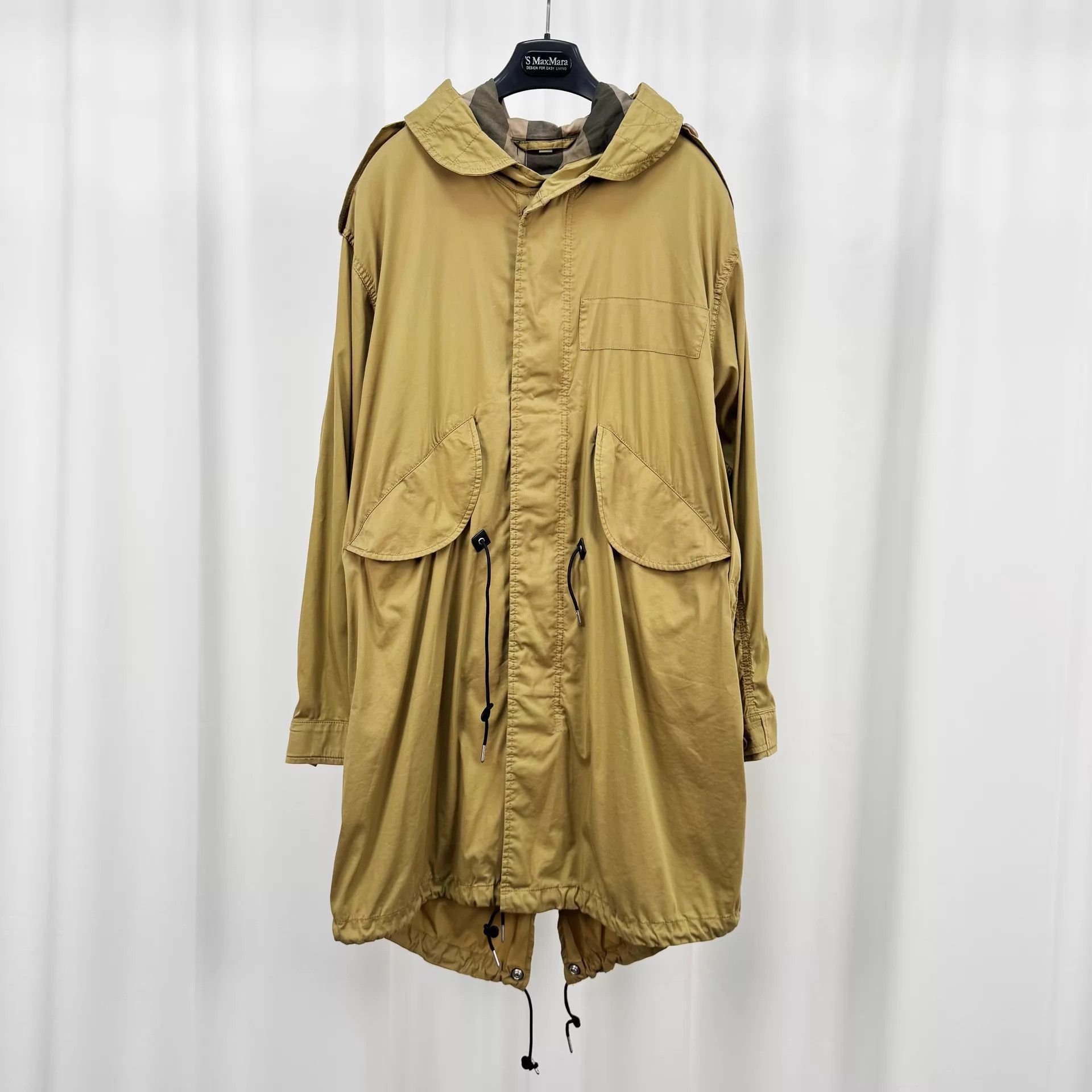 Beige Hooded Parka with Adjustable Waist - Size M