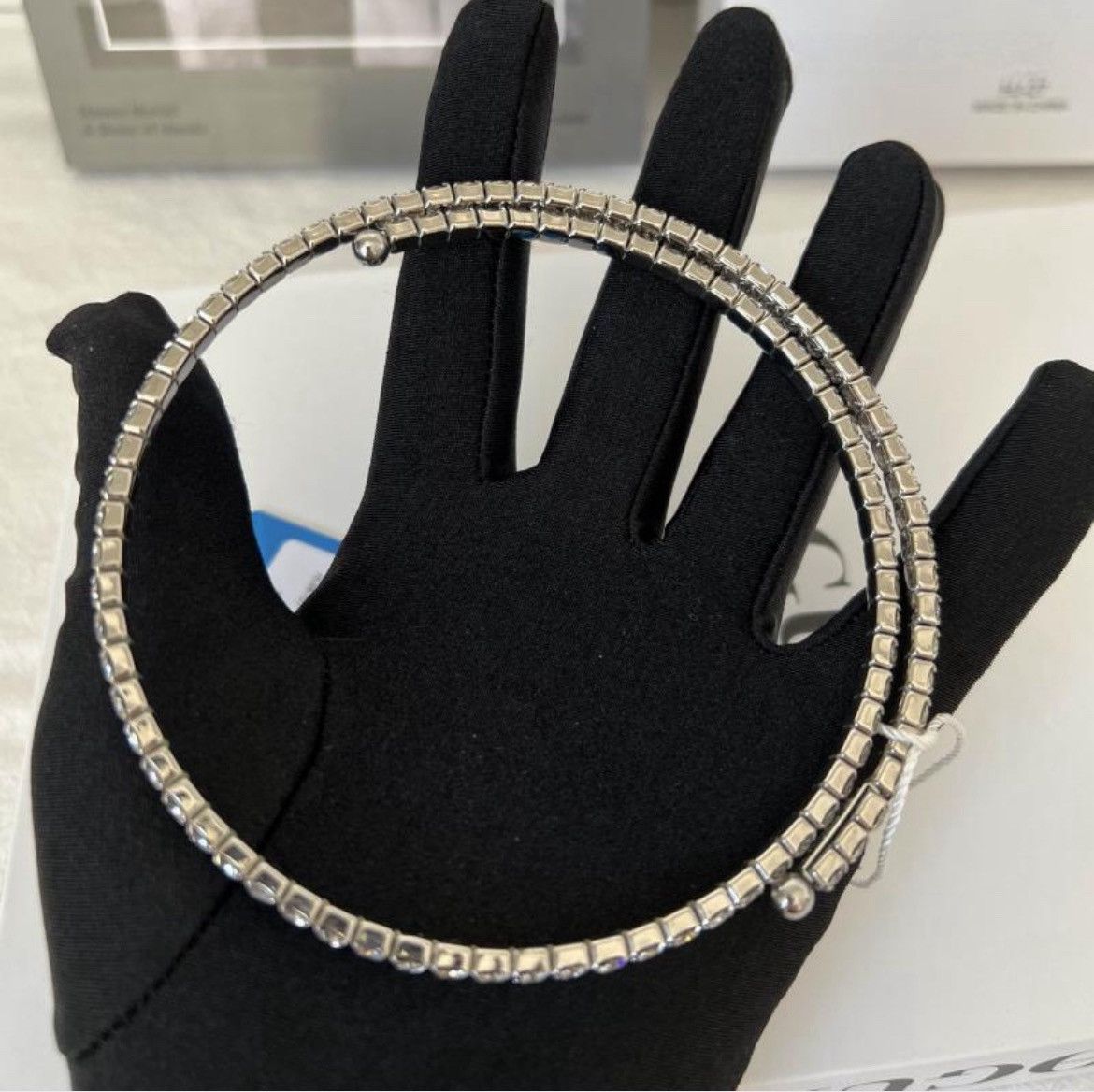 Miu Miu crystal necklace choker in silver-finish metal