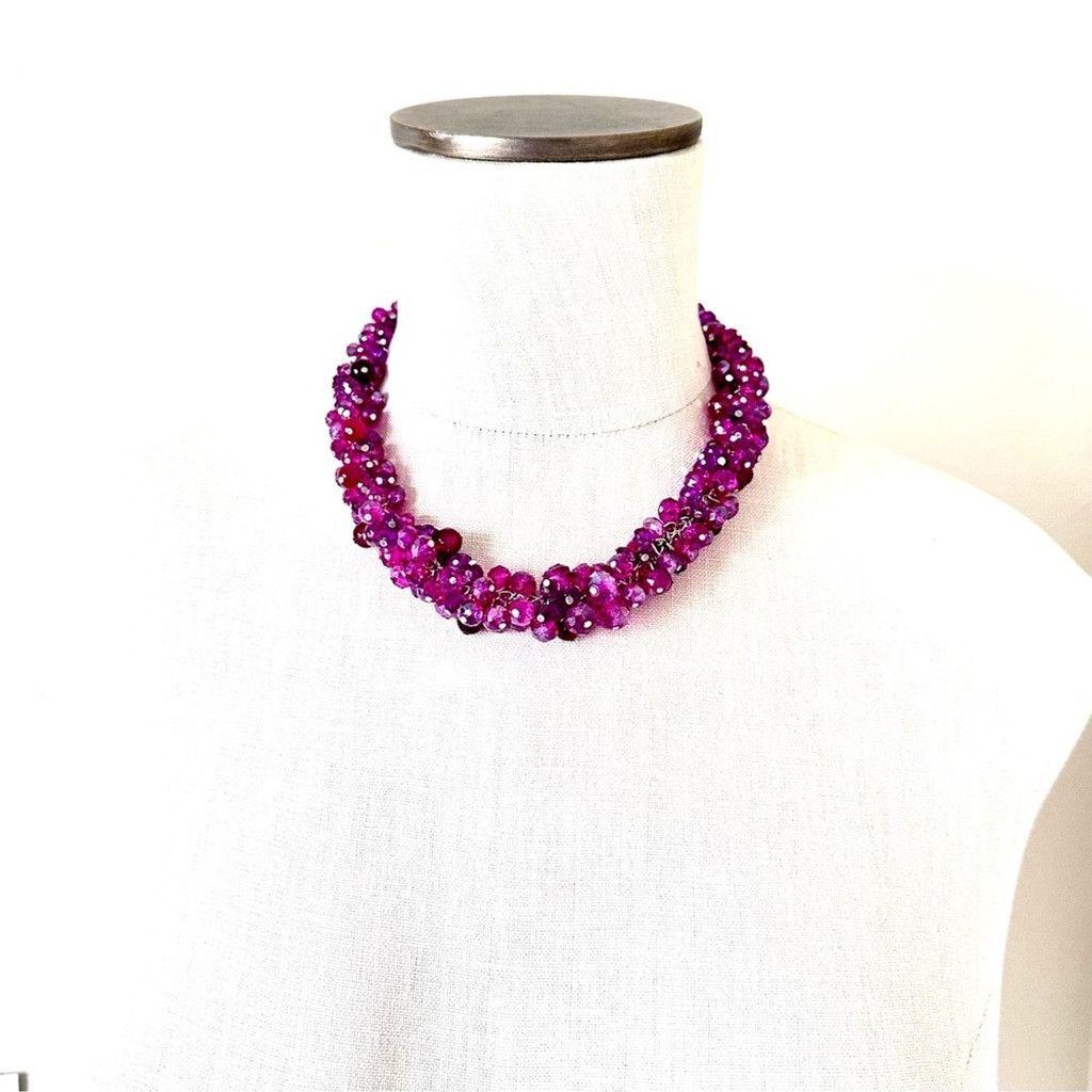 White House Black Market WHBM Party Pink Cluster Beaded Statement Necklace | NWT Size ONE SIZE - 3 Thumbnail