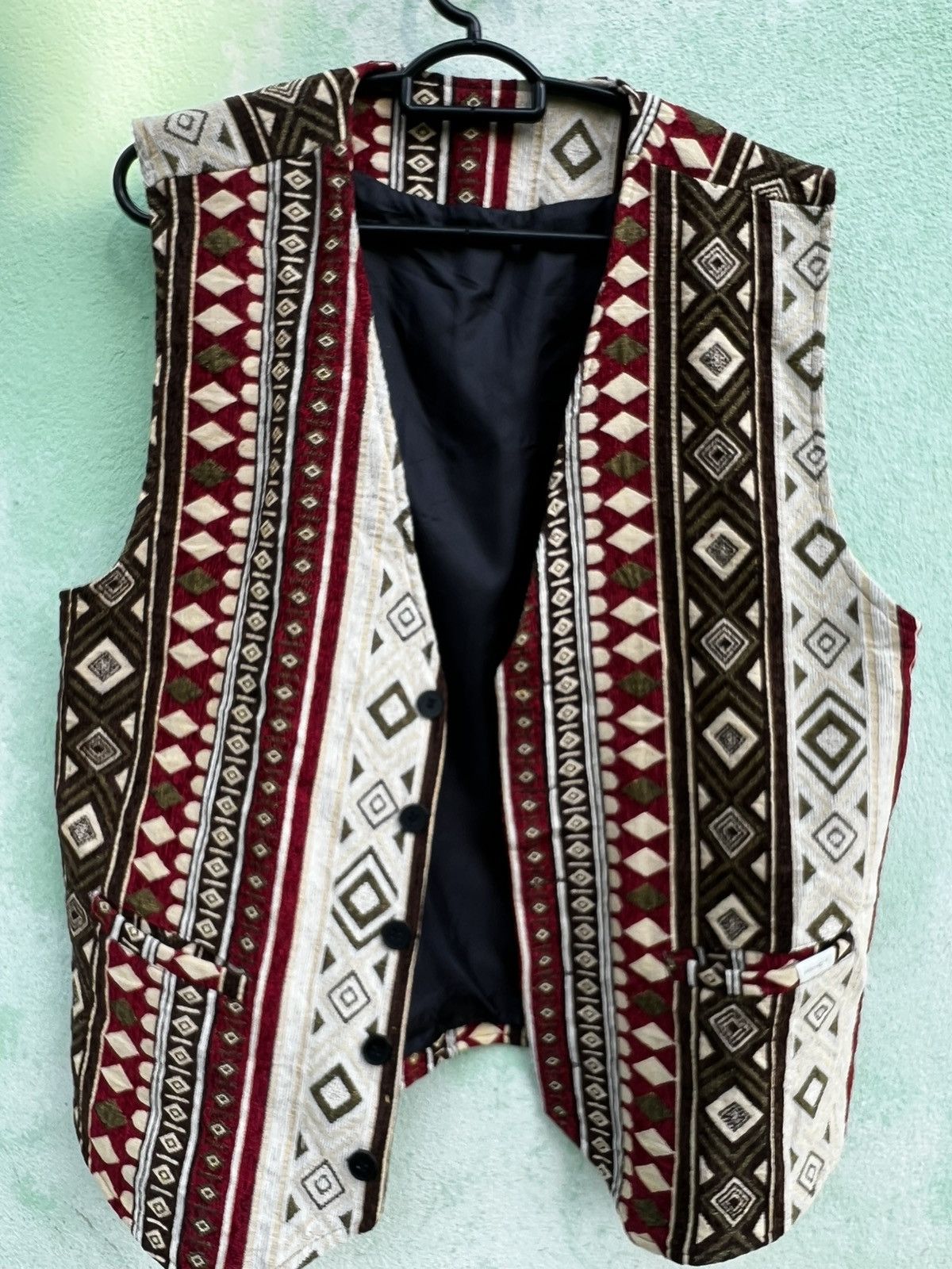 Japanese Brand Vintage MUHET Geometric Vest Boho Tribal Tapestry Waistcoat Size US L / EU 52-54 / 3 - 2 Thumbnail