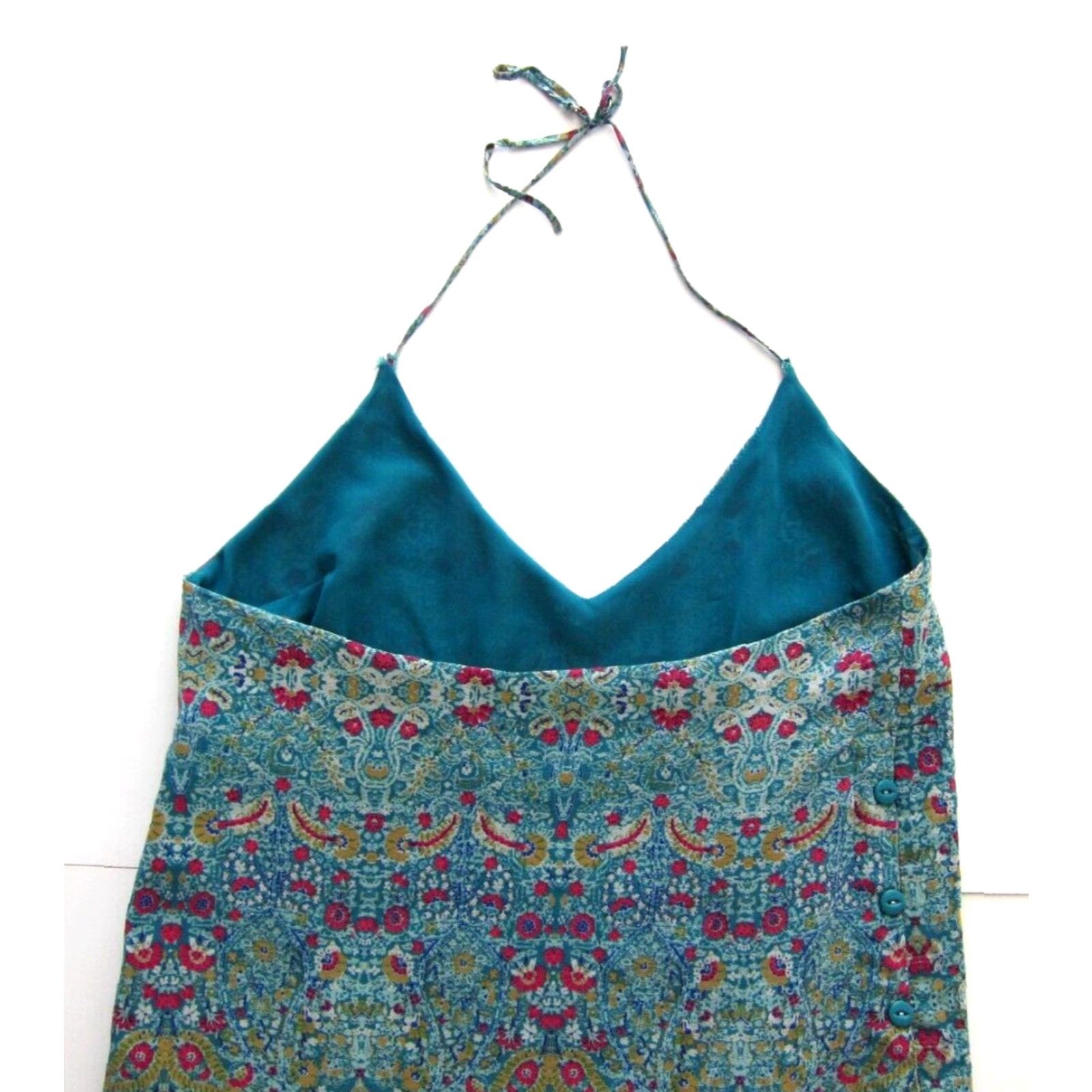 Maeve Anthropologie Green Pink Blue Floral Mini Halter Slip Tank Sun Dress 2