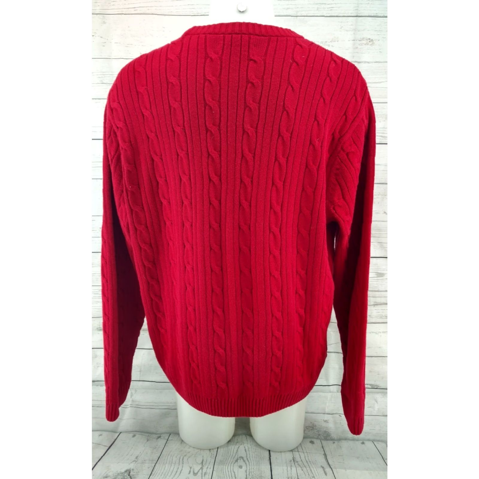 Ralph Lauren CHAPS RALPH LAUREN Men Holiday Red Cotton Cable Knit Crew Neck Sweater XL Size US XL / EU 56 / 4 - 4 Thumbnail