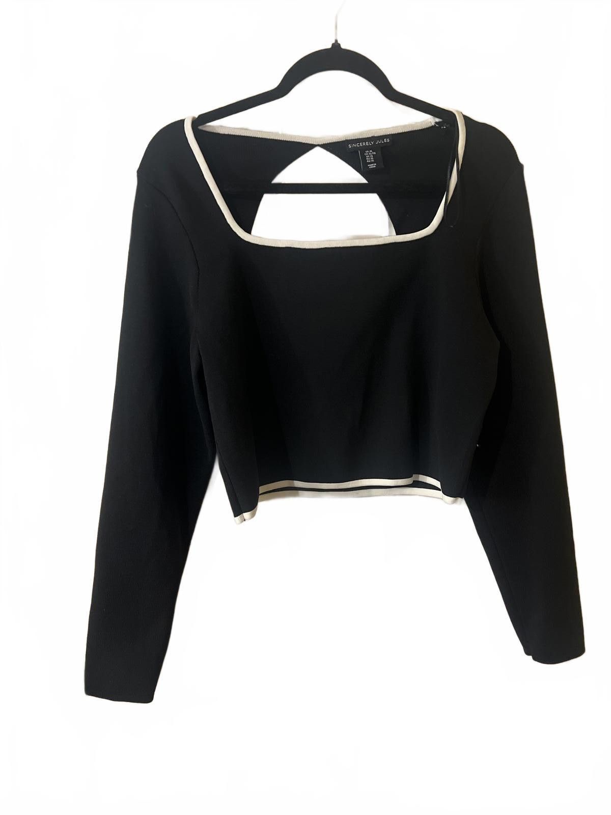 Other Sincerely Jules Black Long Sleeve Crop Top with White Trim Size XL / US 12-14 / IT 48-50 - 2 Thumbnail