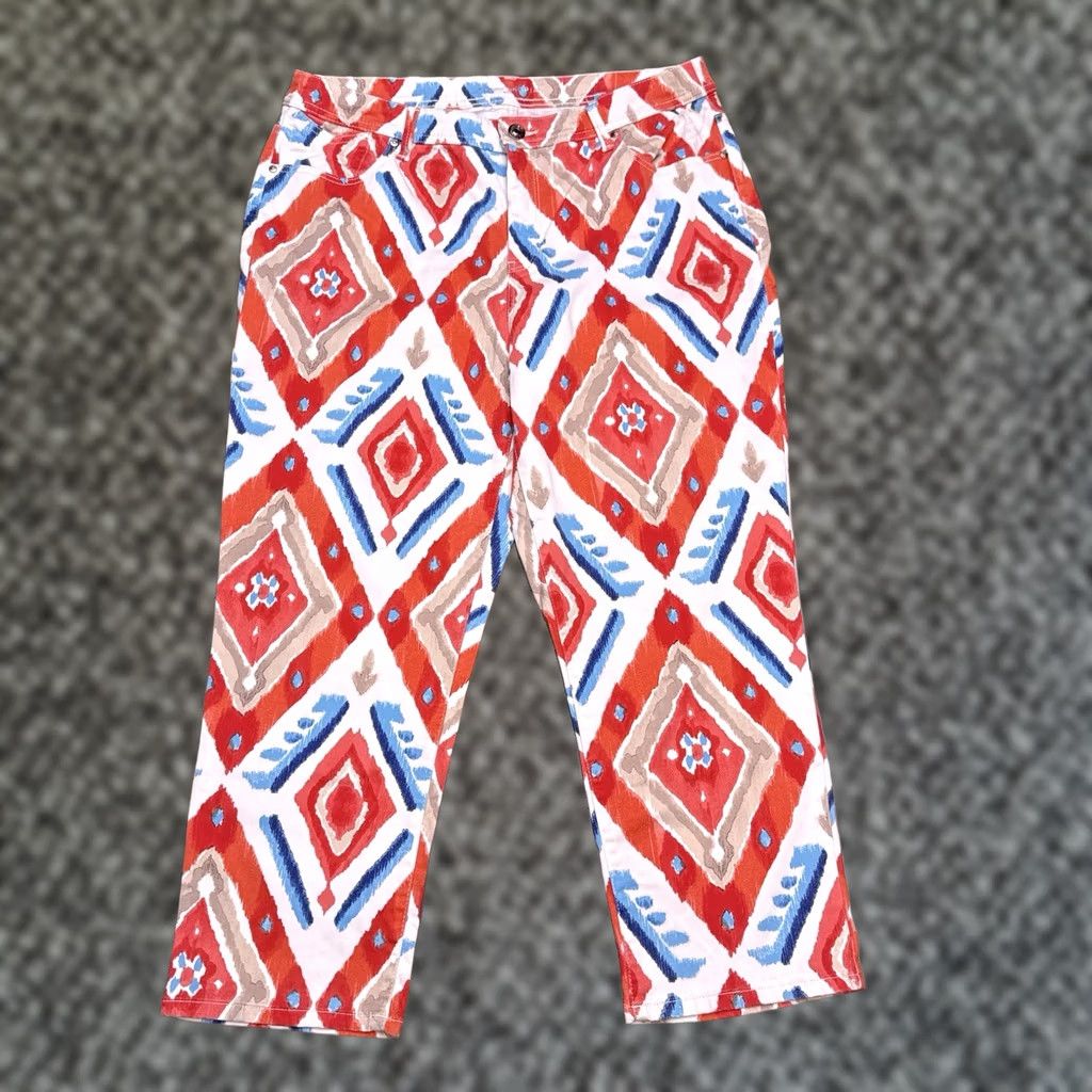 Vintage Chicos Womens Chicos's Chicos 2.5 Red Argyle High Rise Cropped Pants Stretch Knit Cotton Blend Zip Size 26" / US 2 / IT 38 - 1 Thumbnail