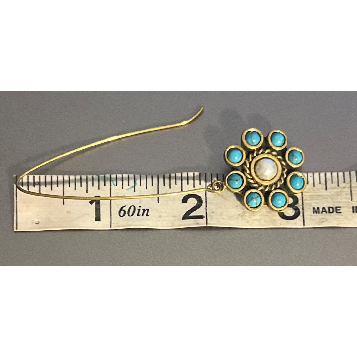 Other Vintage Gold Tone Drop Earrings Faux Turquoise Pearl Flower Size ONE SIZE - 5 Thumbnail