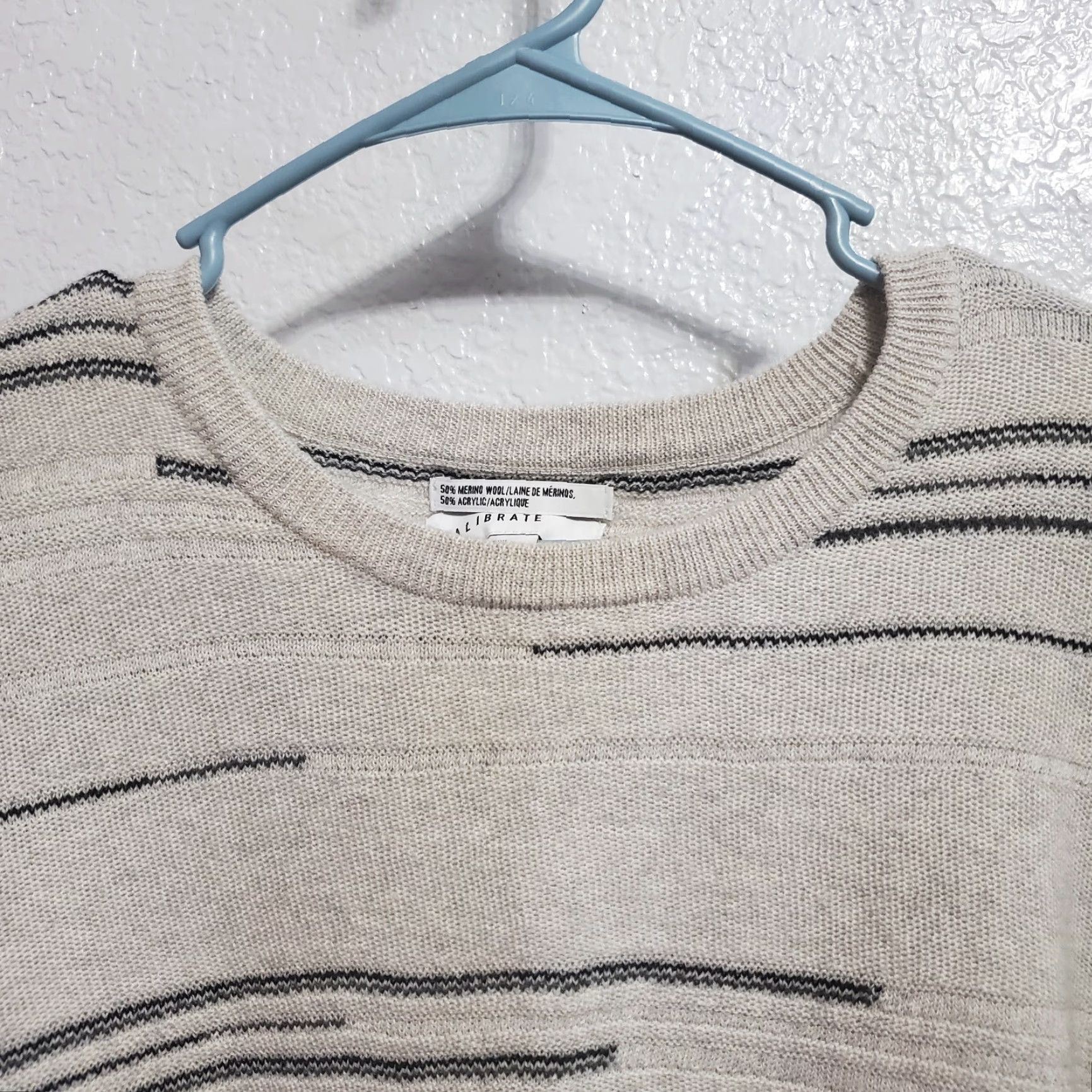 Vintage Calibrate Sweater Men XXL Gray Merino Wool Blend Striped Crew Neck Pullover Size US XXL / EU 58 / 5 - 4 Thumbnail