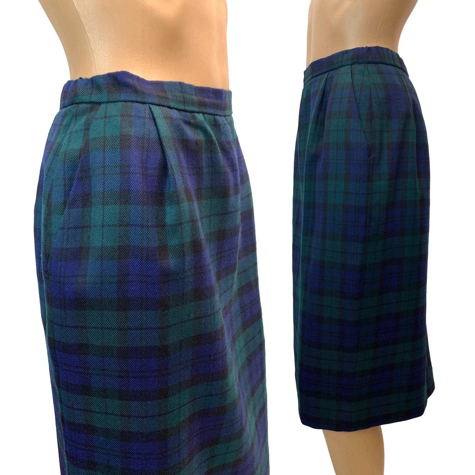 Pendleton × Vintage 80s Pendleton Blue & Green Tartan Plaid Straight Skirt 26" Size 26" / US 2 / IT 38 - 4 Thumbnail