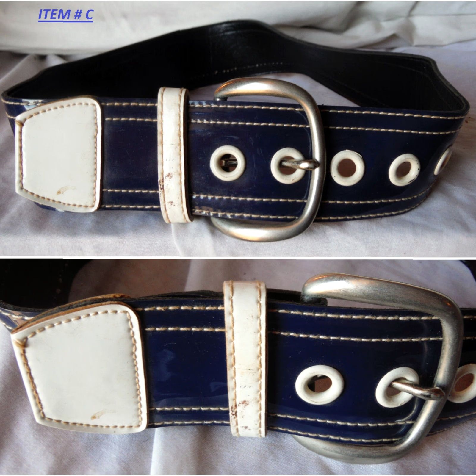 Vintage VINTAGE 70s USA Themed Belts - White Leather Vinyl Stripes Handcrafted Waist Accessories for Adults Small to 50 Size Size ONE SIZE - 5 Thumbnail