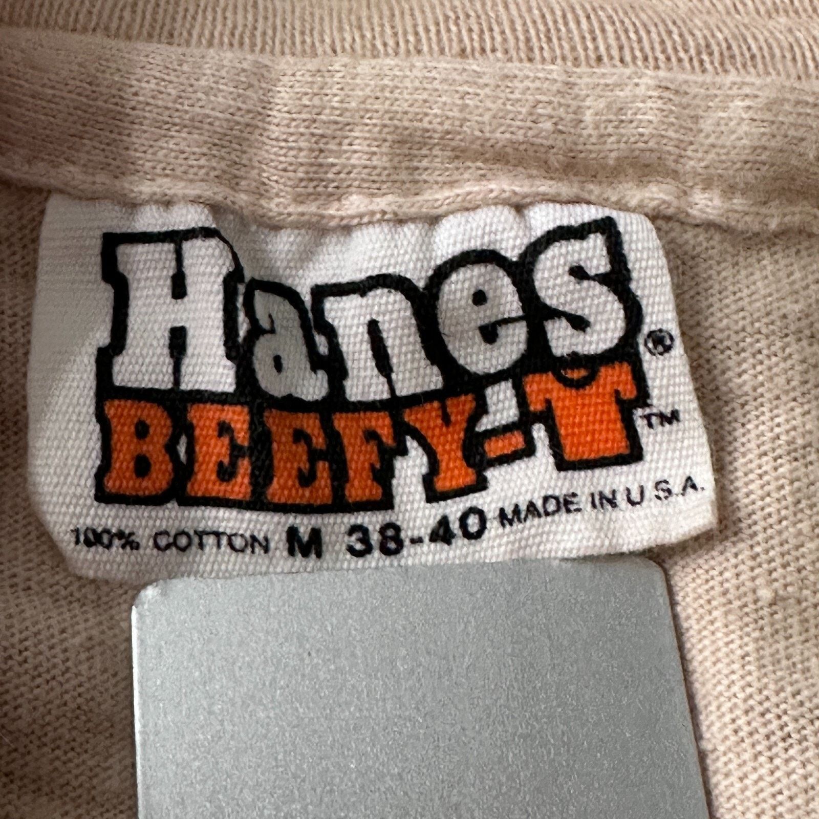 Hanes Vintage Fake Tie Tools Dentist T-Shirt Men’s M Beige 80s USA Size US M / EU 48-50 / 2 - 7 Thumbnail