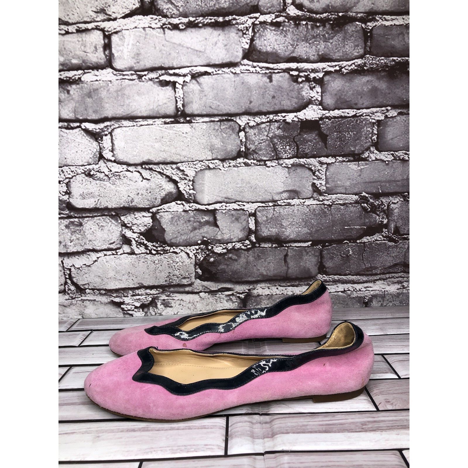 J.Crew J.CREW Pink Suede Leather Blue Scalloped Ballet Flats Shoes Size US 5 / IT 35 - 9 Thumbnail