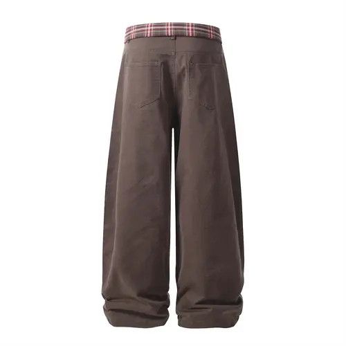 Handmade × Japanese Brand × Jean Pants Loose wide-leg patchwork waist plaid casual jeans Size US 32 / EU 48 - 2 Thumbnail
