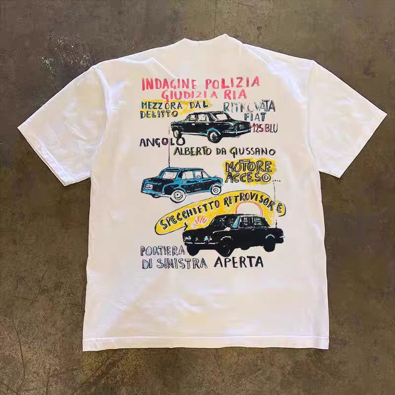 Vintage White retro car print cotton t-shirt Size US M / EU 48-50 / 2 - 1 Thumbnail