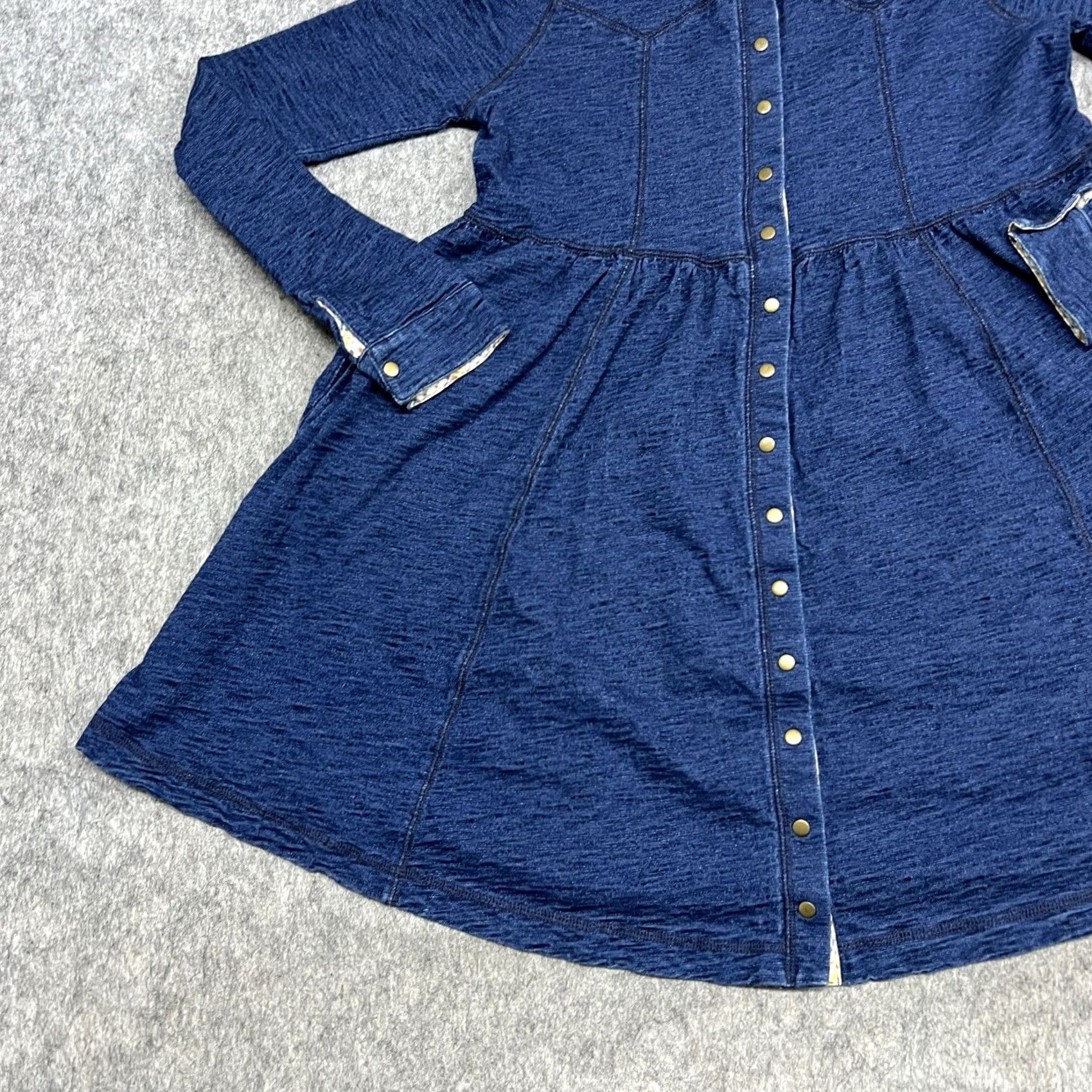 Free People VINTAGE Free People Dress Womens XS Blue Denim Long Sleeve Snap Down Western Cottagecore Size XS / US 0-2 / IT 36-38 - 5 Thumbnail