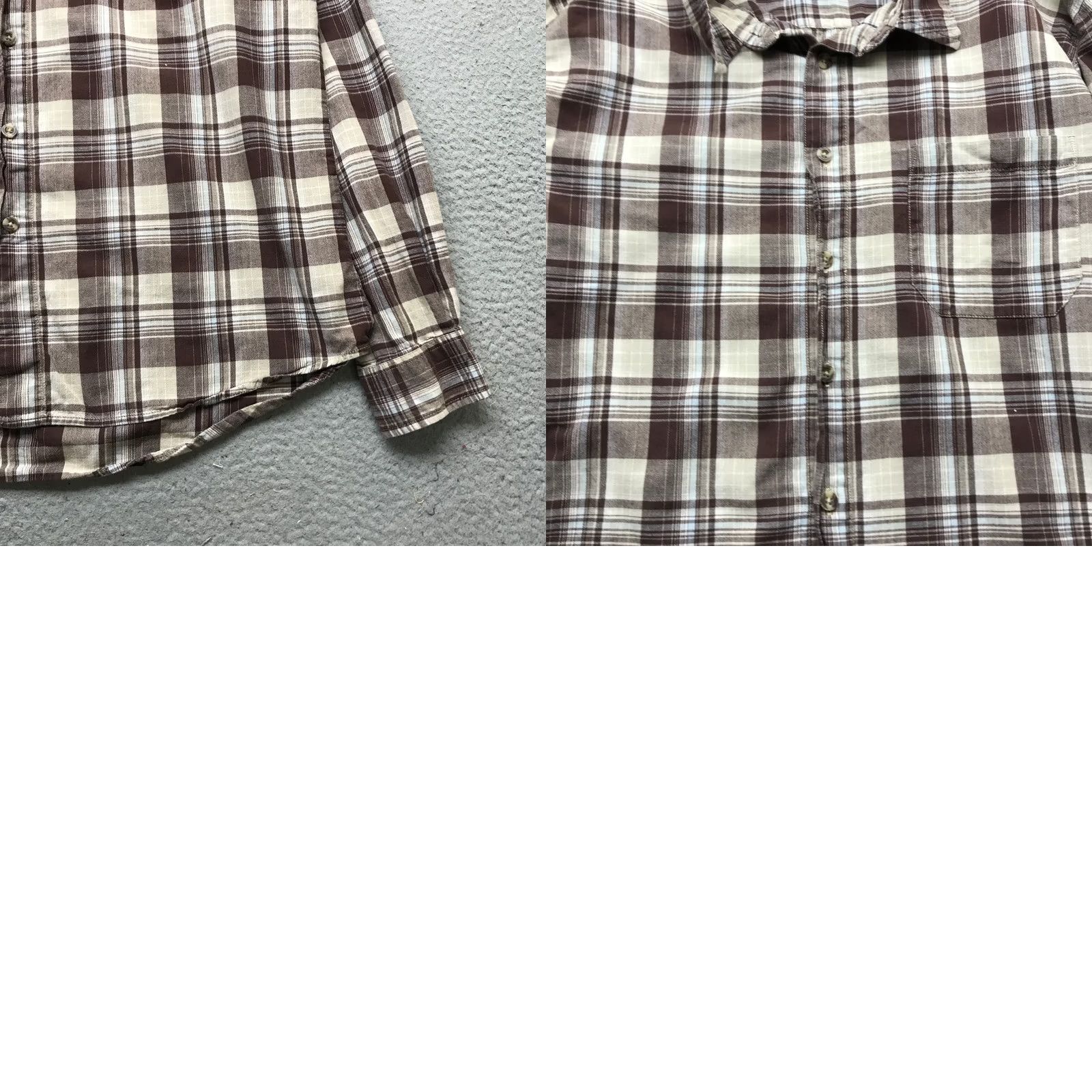 BKE BKE 67 Button Up Dress Shirt Mens XL Long Sleeve Plaid Brown White Tan Pocket Button-Down Size 46R - 8 Thumbnail