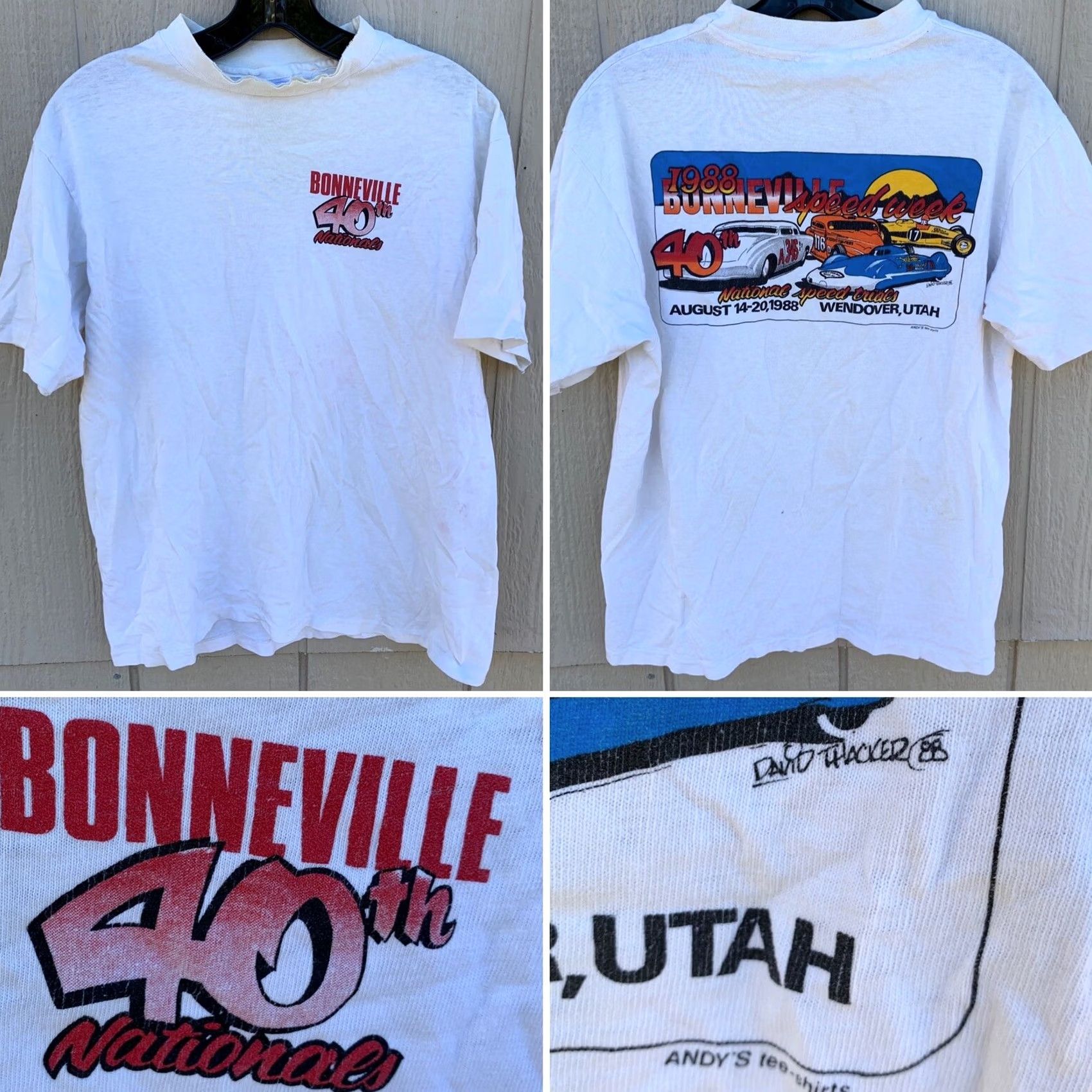 Hanes Vintage Hanes Bonneville 1988 Speed Week T-Shirt L White 80s Graphic Print Crew Neck Short Sleeve Men’s BEEFY-T Js Jersey Cotton Casual Vintage Shirt Size US L / EU 52-54 / 3 - 5 Thumbnail