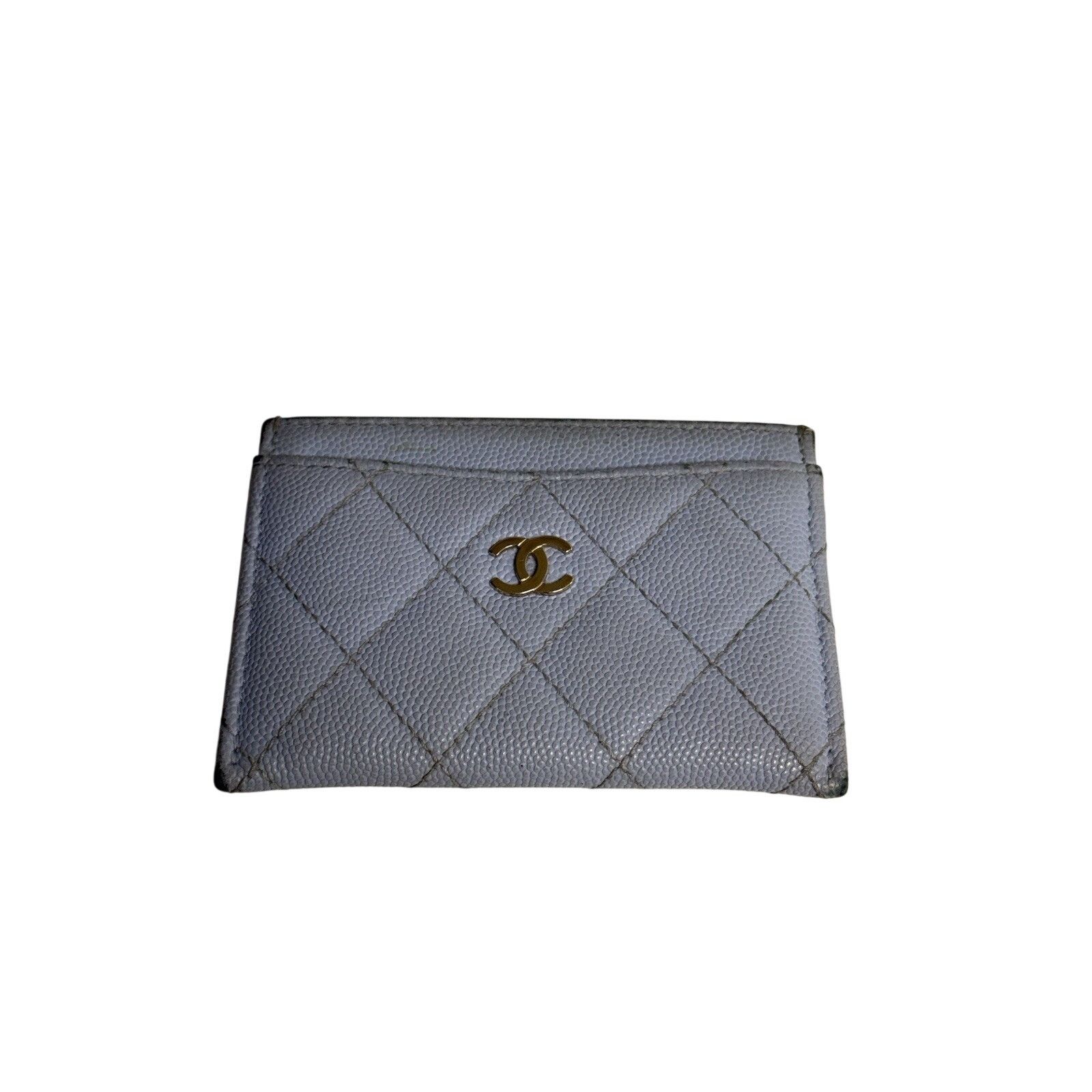 Chanel Caviar Quilted Card Holder Light Blue, Women's
