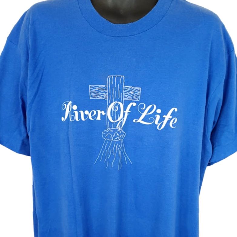 Vintage VINTAGE Screen Stars Christian T Shirt Mens XL Blue 90s River Of Life Jesus Made In USA Shirt Size US XL / EU 56 / 4 - 2 Thumbnail