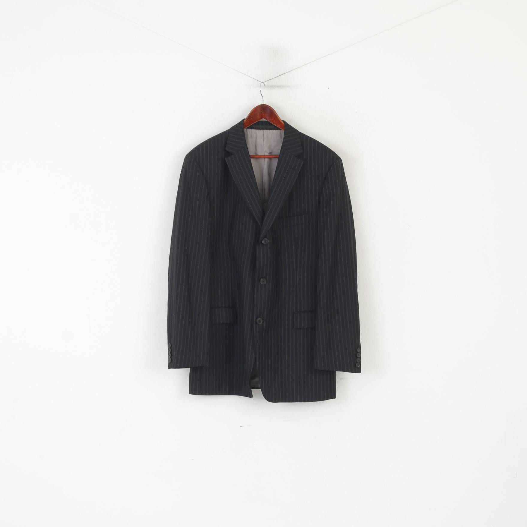 Hugo Boss Hugo Boss Men 54 44 Blazer Black Wool Navy Striped 2575 Size 44R - 2 Thumbnail