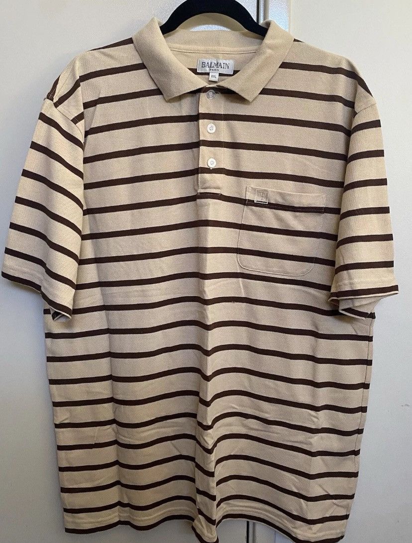 Balmain Balmain men’s beige/brown striped polo Size US XXL / EU 58 / 5 - 1 Thumbnail