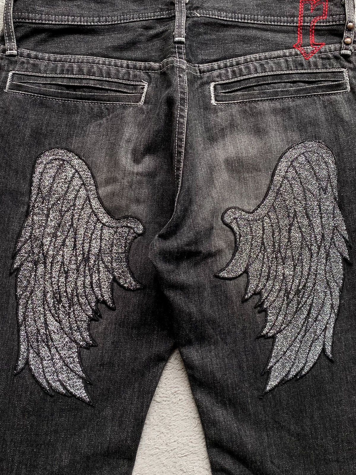 If Six Was Nine 💥Sick💥 Roen Wing Denim Flare Jeans Size US 31 - 7 Thumbnail