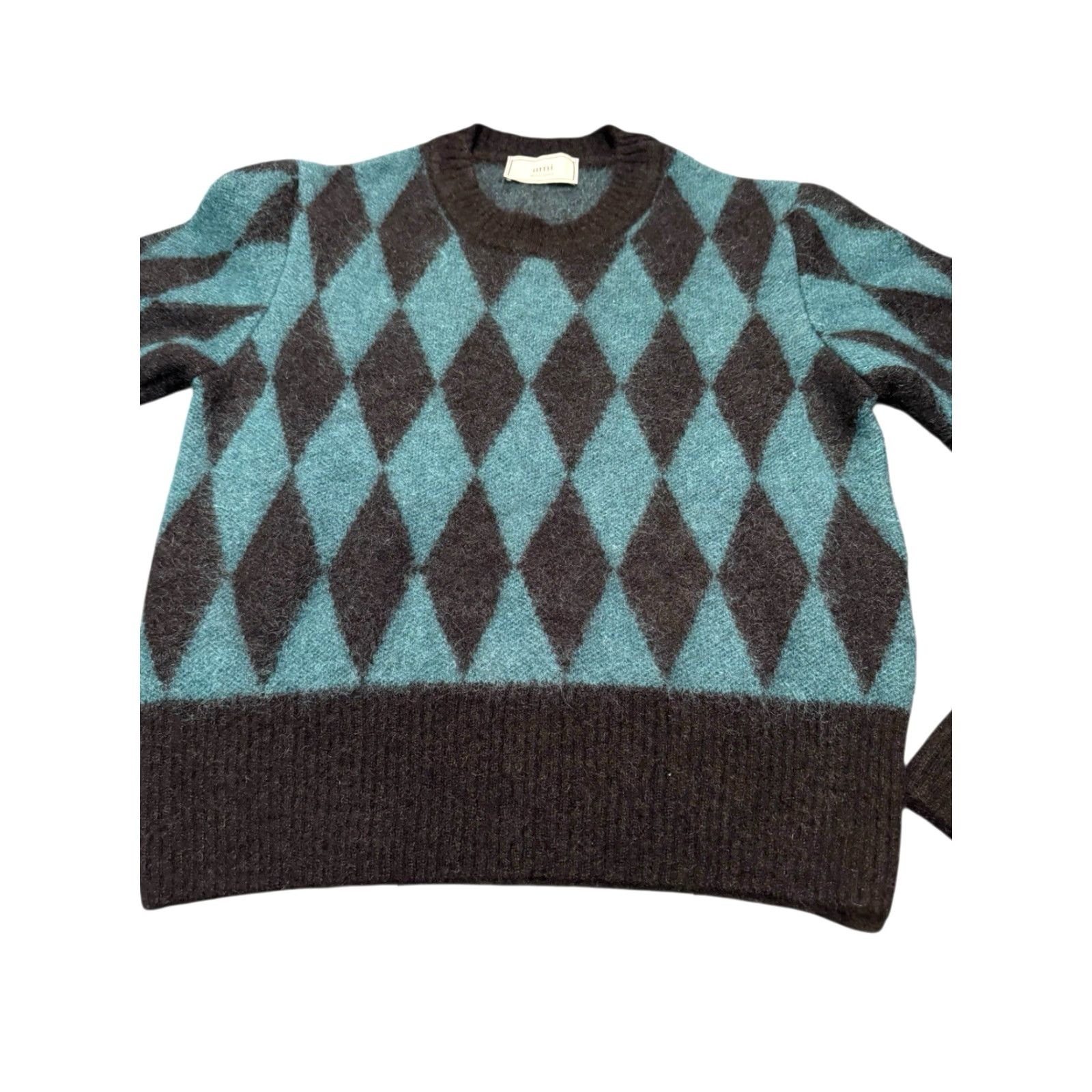 Vintage AMI Paris Alexandre Mattiussi Jumper M Teal Black Diamond Print Mohair Blend Womens Size M / US 6-8 / IT 42-44 - 3 Thumbnail