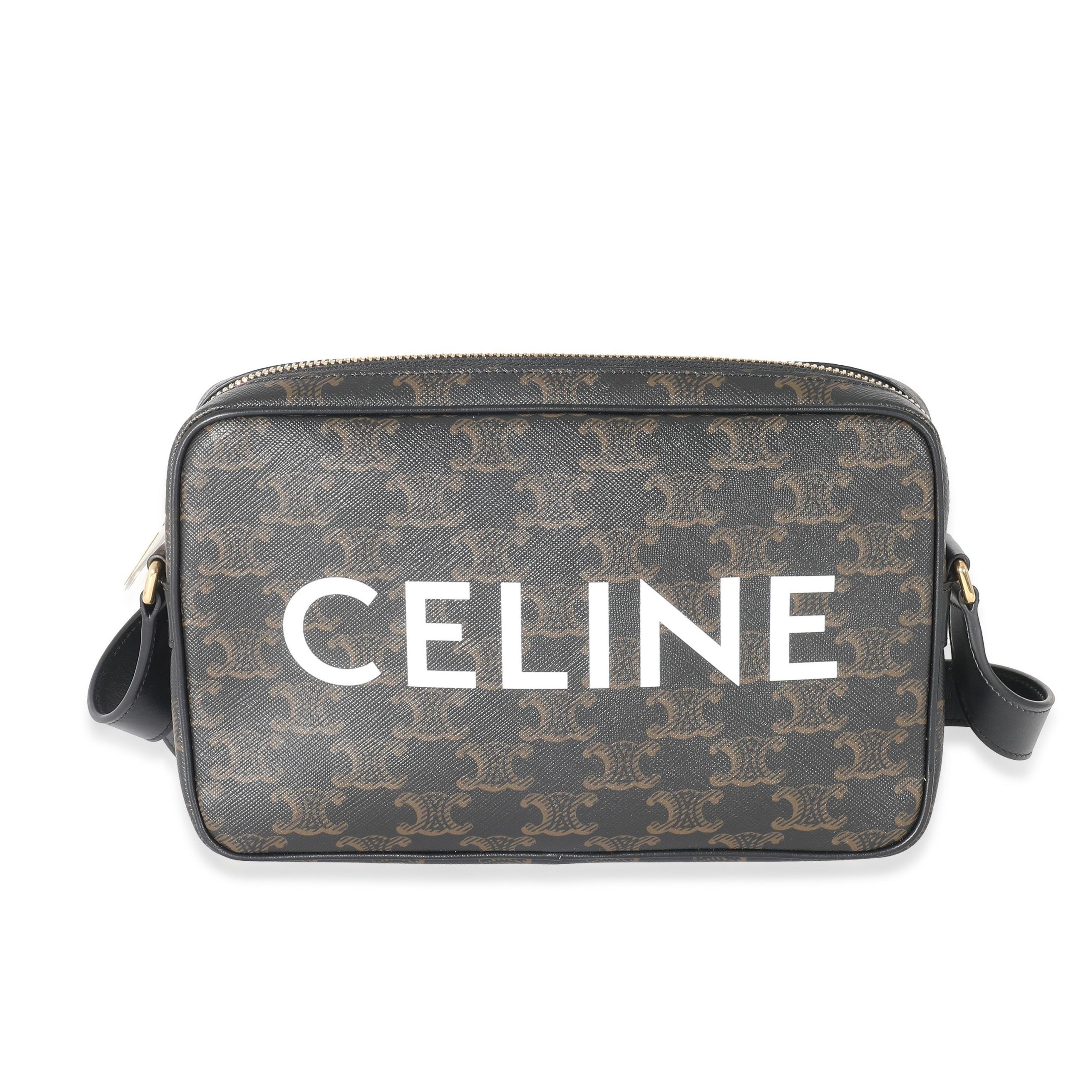 image of Celine Black Triomphe Canvas Medium Logo Messenger Bag, Women's