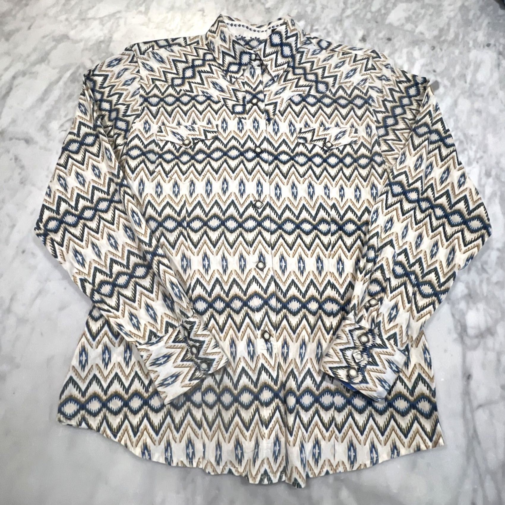 Roper Roper Pearl Snap Shirt Women Large Western Diamonds Southwest Geometric Cowgirl Size L / US 10 / IT 46 - 3 Thumbnail