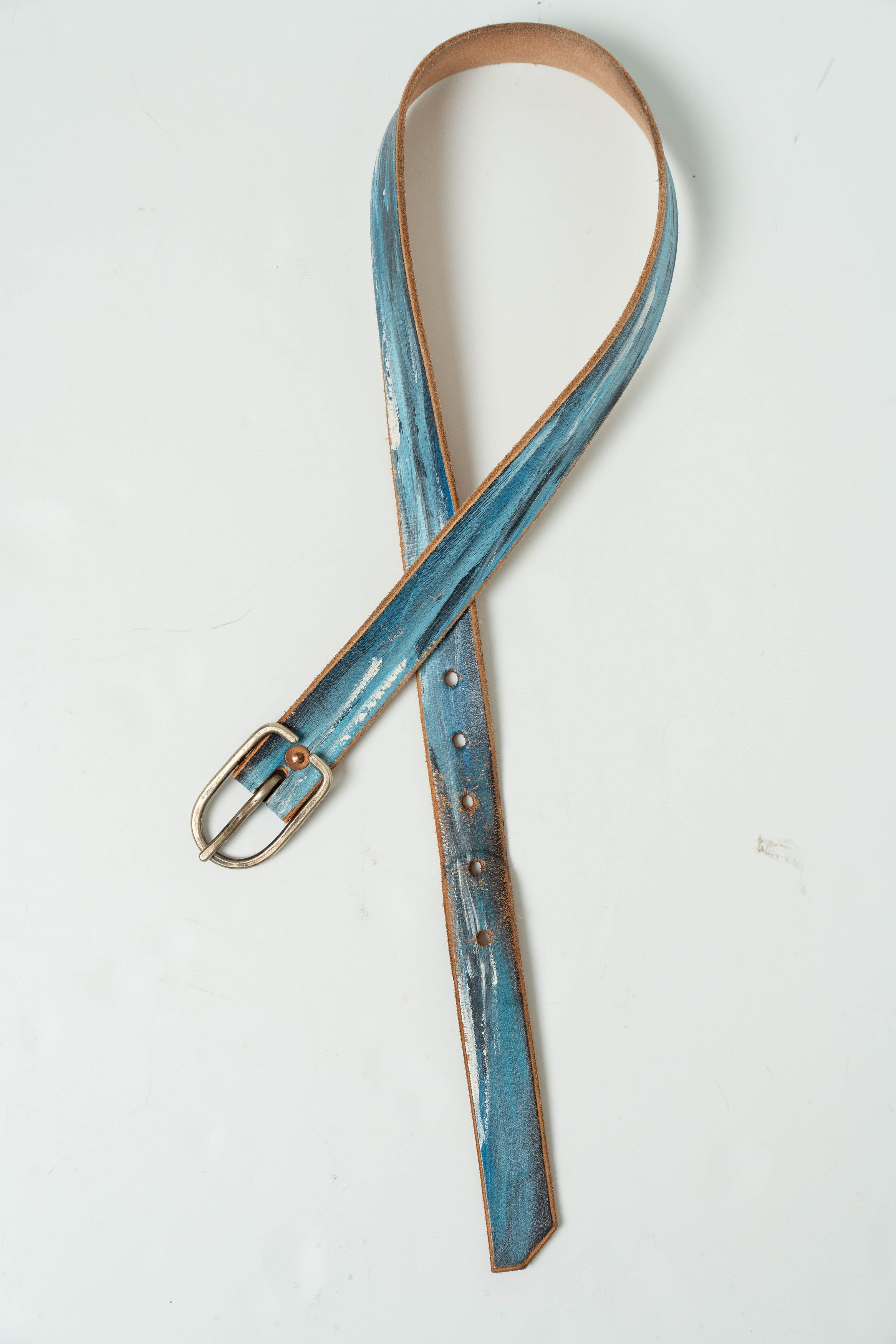 Other Billy made for friends belt painted blue leather belt men 30 Size 30 - 1 Thumbnail