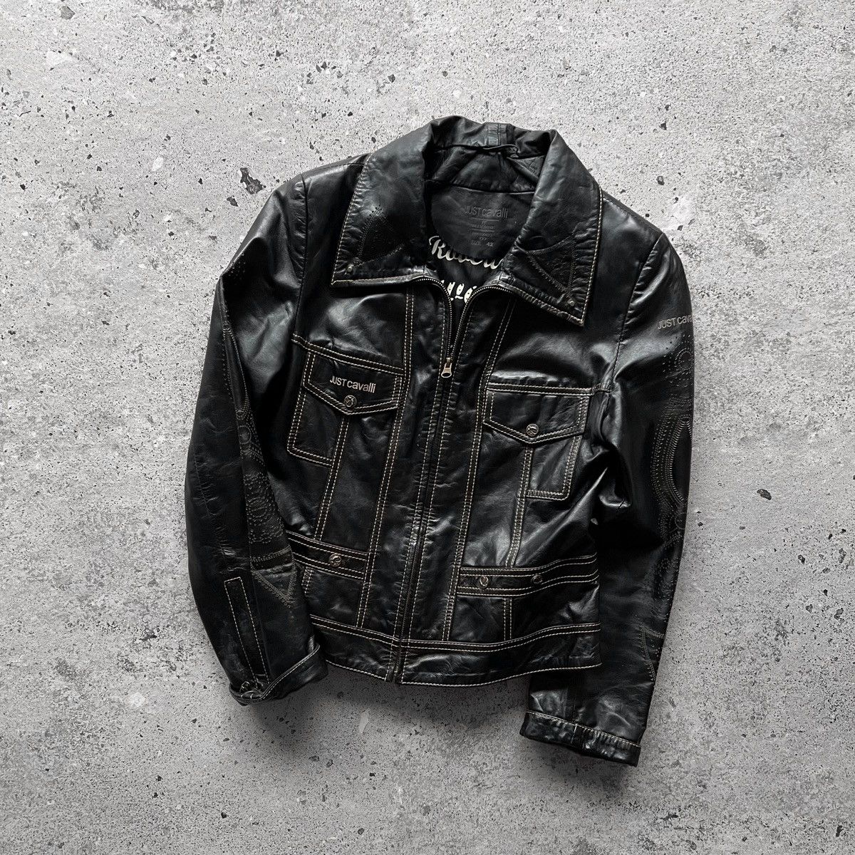Just Cavalli × Vintage Just Cavalli Womens Vintage Rare Black Real Leather Jacket Size S / US 4 / IT 40 - 1 Thumbnail