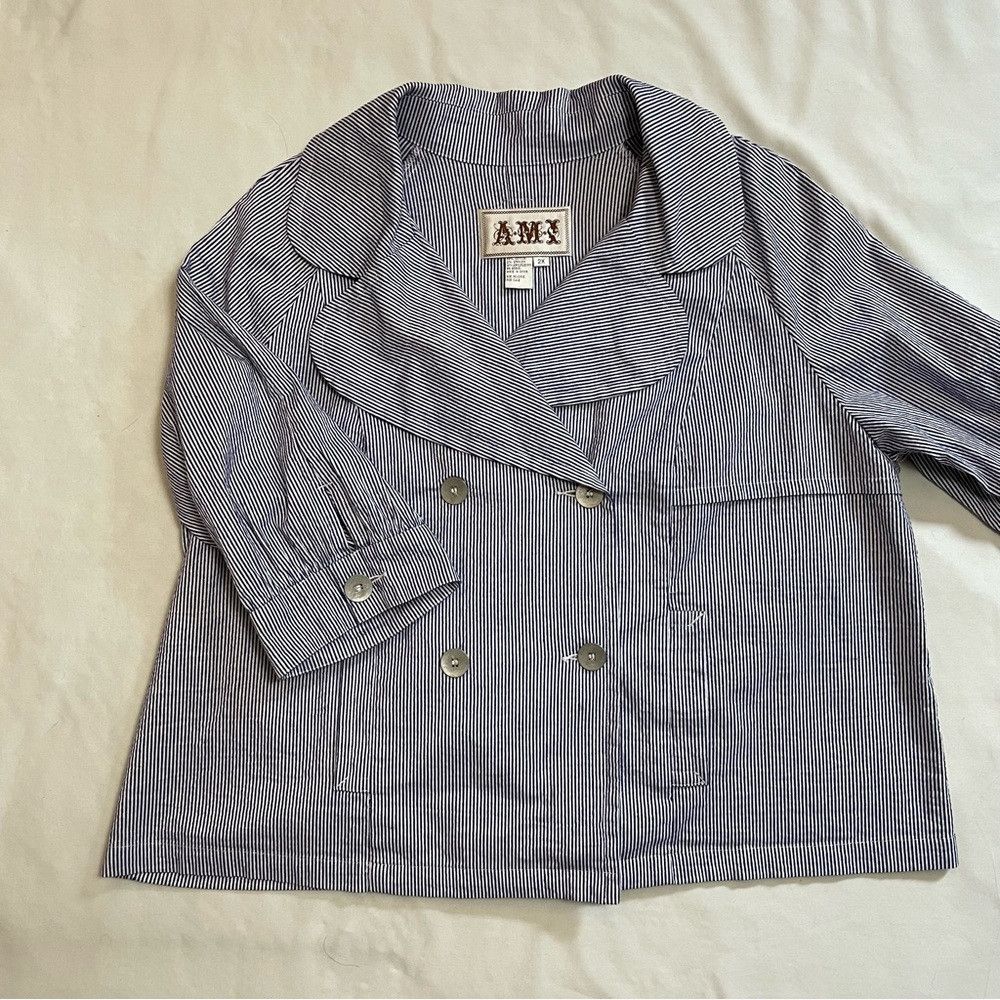 AMI AMI Cotton 3/4 Sleeve Striped Jacket Duster Size 2X Size XXL / US 16-18 / IT 52-54 - 6 Thumbnail