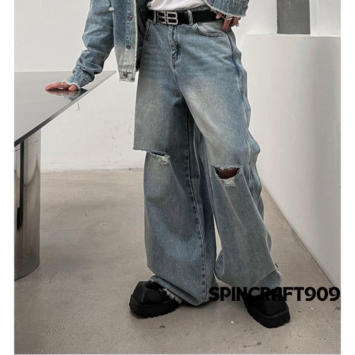 Jean Baggy Blue Distressed Denim Jeans Size US 30 / EU 46 - 3 Thumbnail